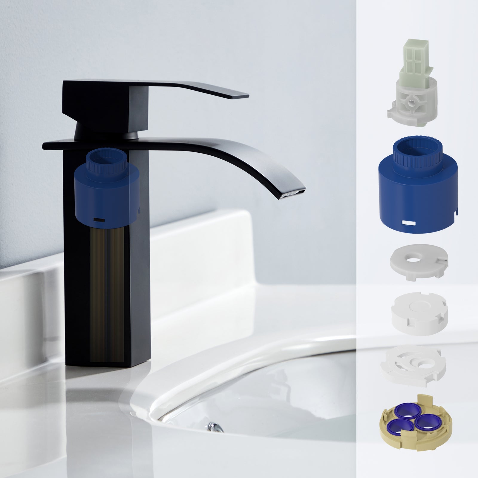 Noir Robinet Cascade pour Lavabo Mitigeur Salle de Bain en Acier Inox Mitigeur Lavabo avec Levier Unique - 5