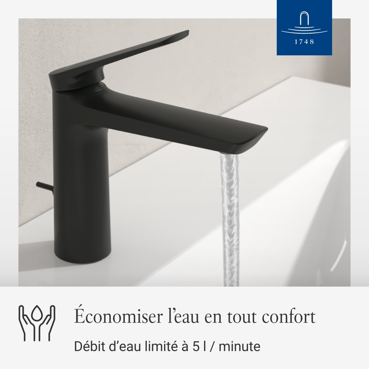 Villeroy & Boch - Robinetterie Lavabo Oasis - Matt Black. Monocommande. Bec 114 mm. Économie dEau. Cartouche Céramique - 3