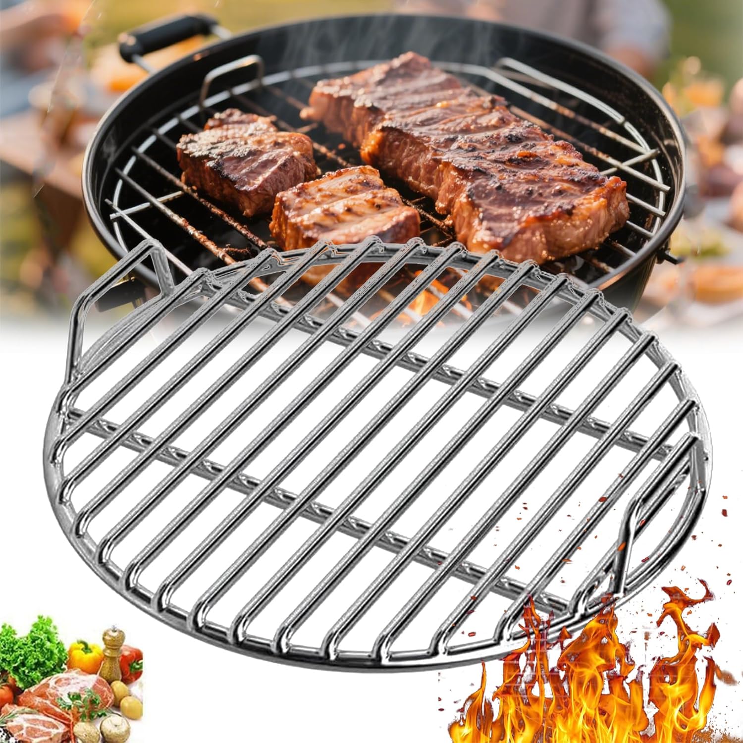 Nowy okrągły grill ze stali nierdzewnej, ruszt do grillowania, trwała konstrukcja spawana, łatwe czyszczenie, równomierne nagrzewanie (Ø30 cm)
