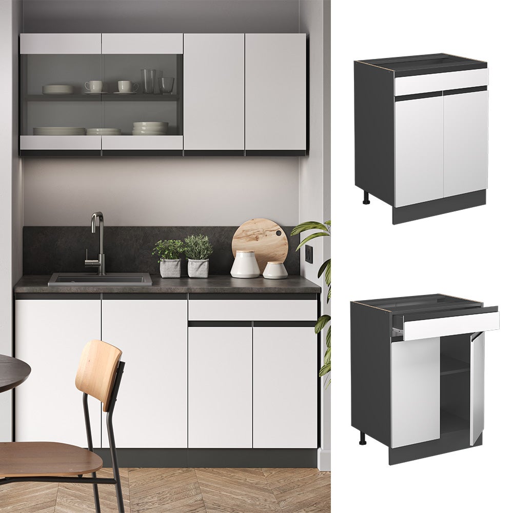 Vicco Meuble cuisine R-Line, Blanc, 60cm J-Shape, AP Anthracite - 2