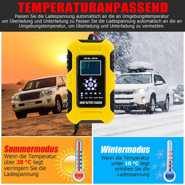Caricabatteria Auto Etrogo 12V/24V 10A - Intelligente Con Riparazione Automatica E LCD - Foto 11