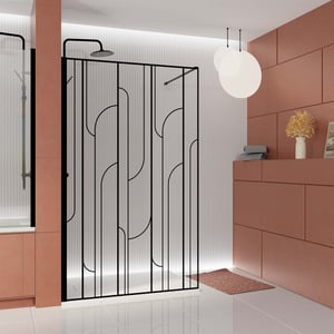 Paroi de douche à l'italienne 120x195cm Sérigraphie Art Déco Arrondie - Noir Mat - GATSBY