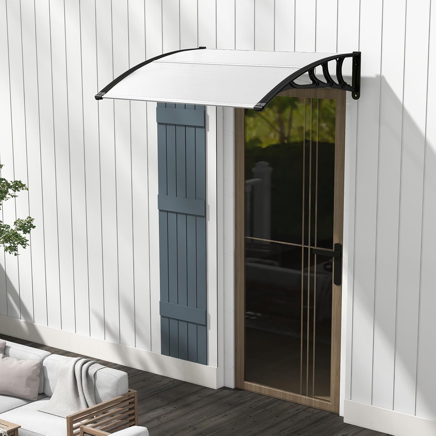 122 x 99 cm Toldo para porta de entrada Proteção solar, Toldo para porta e janela exterior Placa de policarbonato (preto) - 2