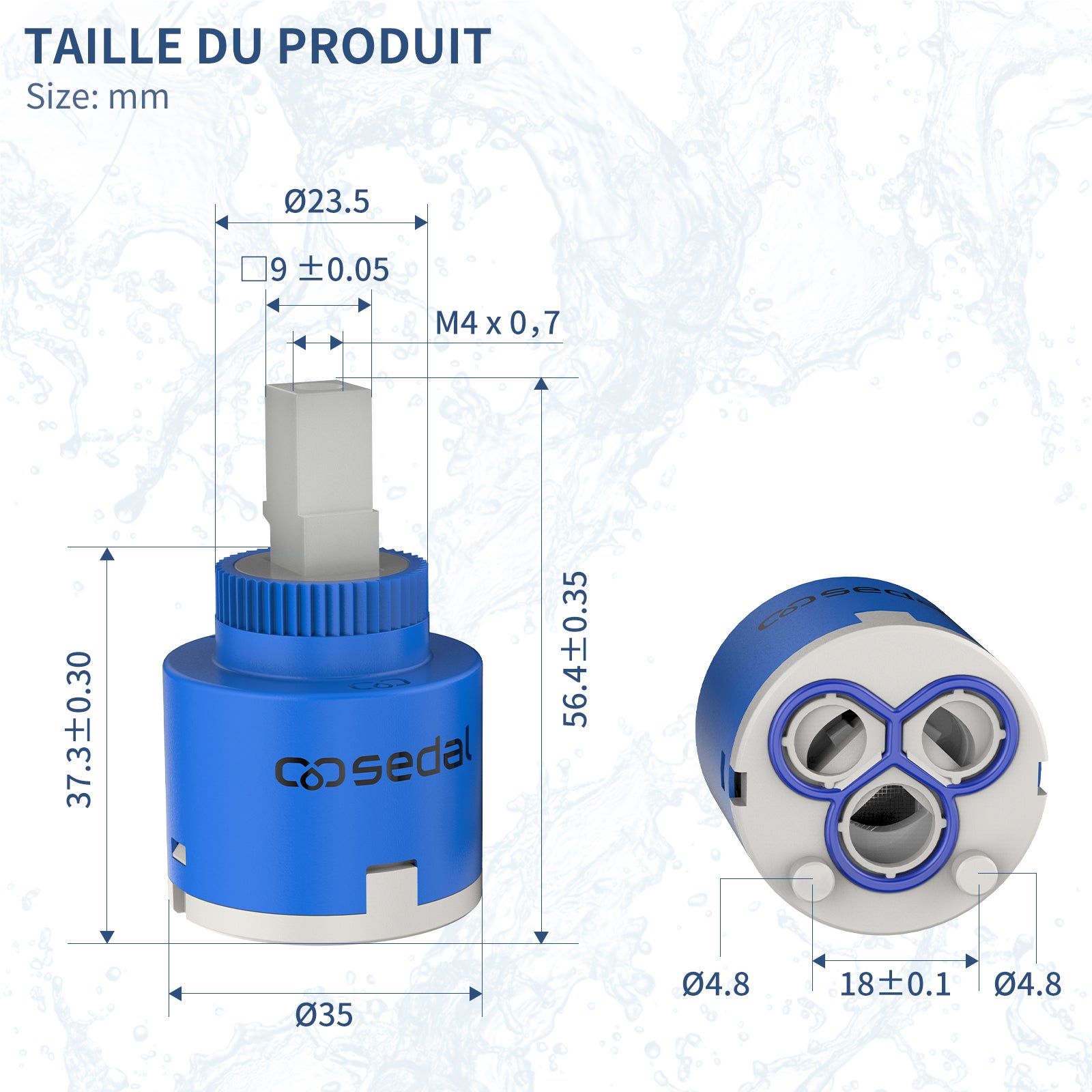 Cartouche de Robinet en Céramique Cartouche Céramique Sedal pour Mitigeur Valve Remplacement 35MM - 8