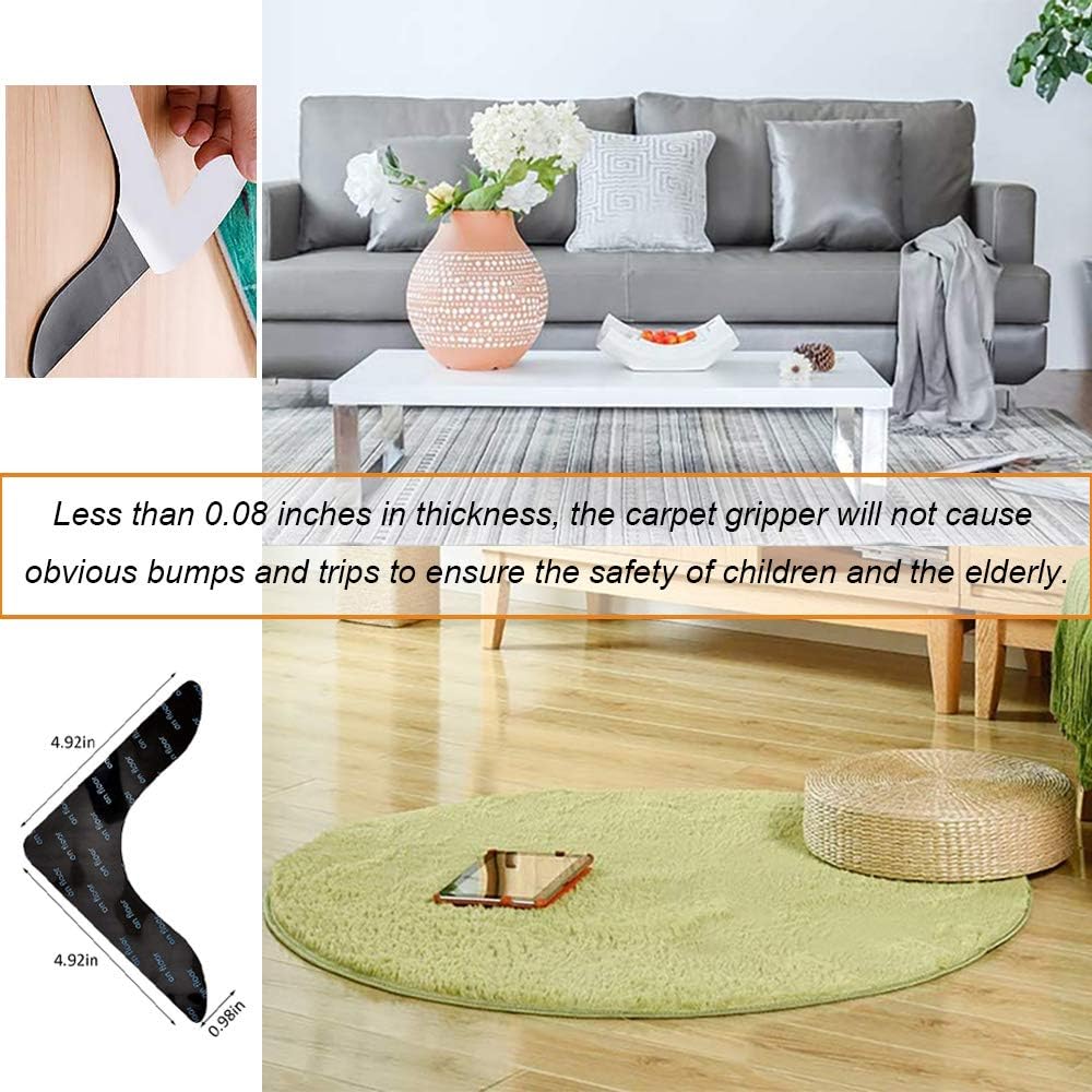 Lot de 8 autocollants antidérapants super collants pour tapis, autocollants anti-bouclage pour tapis, fixe les tapis et lisse les bords, noir - 4