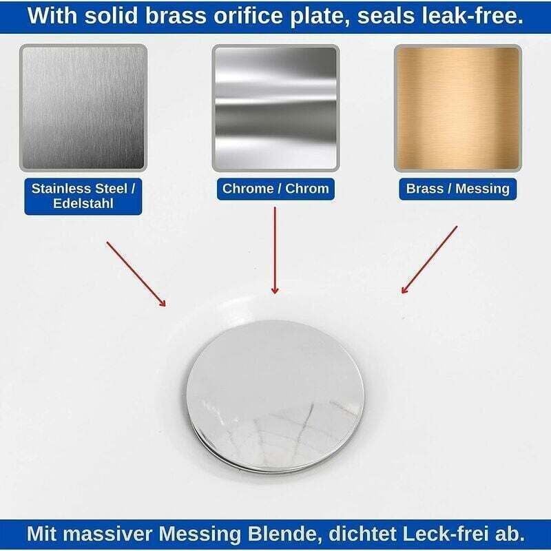 Bouchon de Baignoire, Ø 70 mm, avec Double Joint, Réglable en Hauteur, Bouchon de Baignoire Universel, Clapet de Lavabo, en Laiton Trempé avec - 3