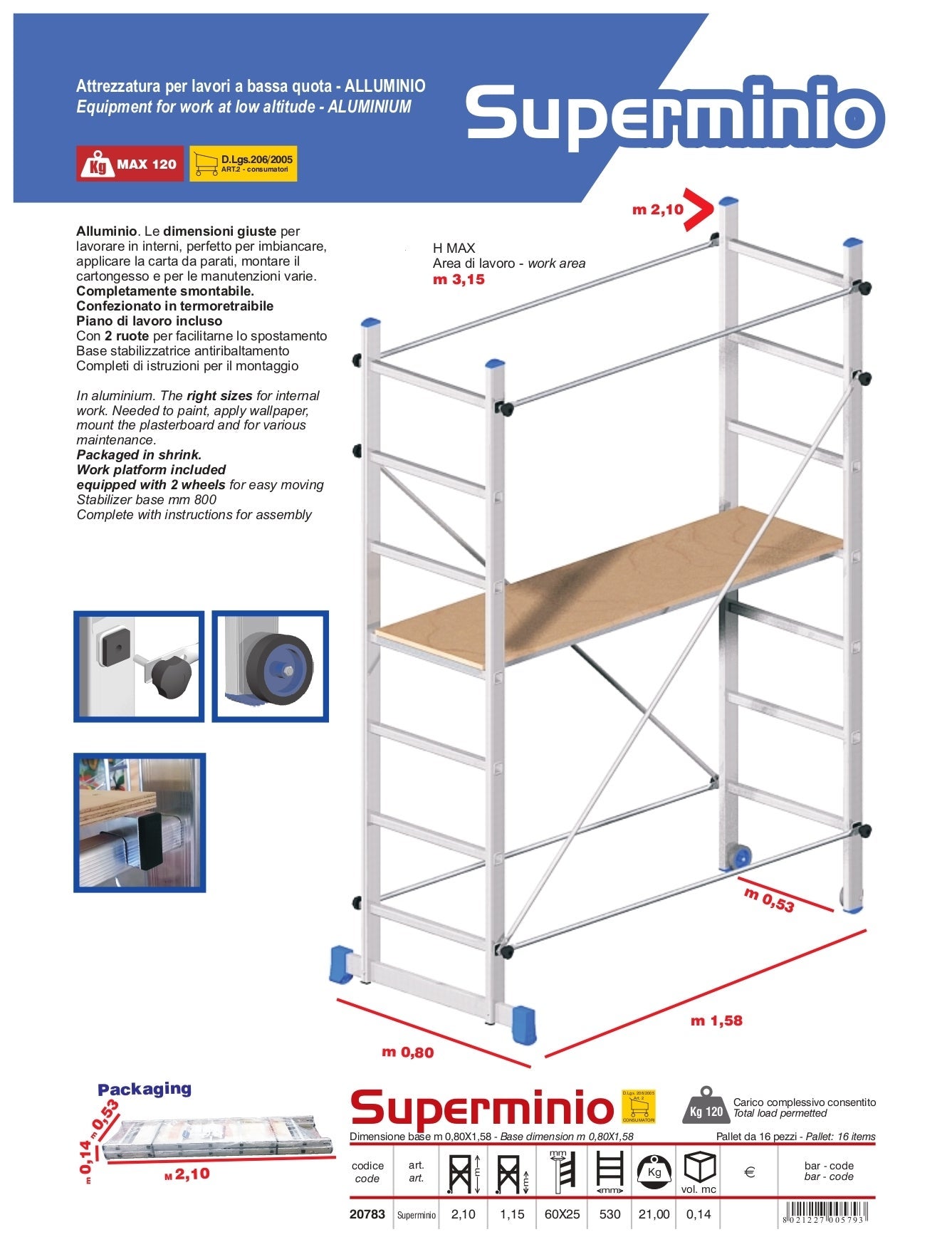 Échafaudage en aluminium Step Up Labor H210 – Zone de travail de 3 m - 3