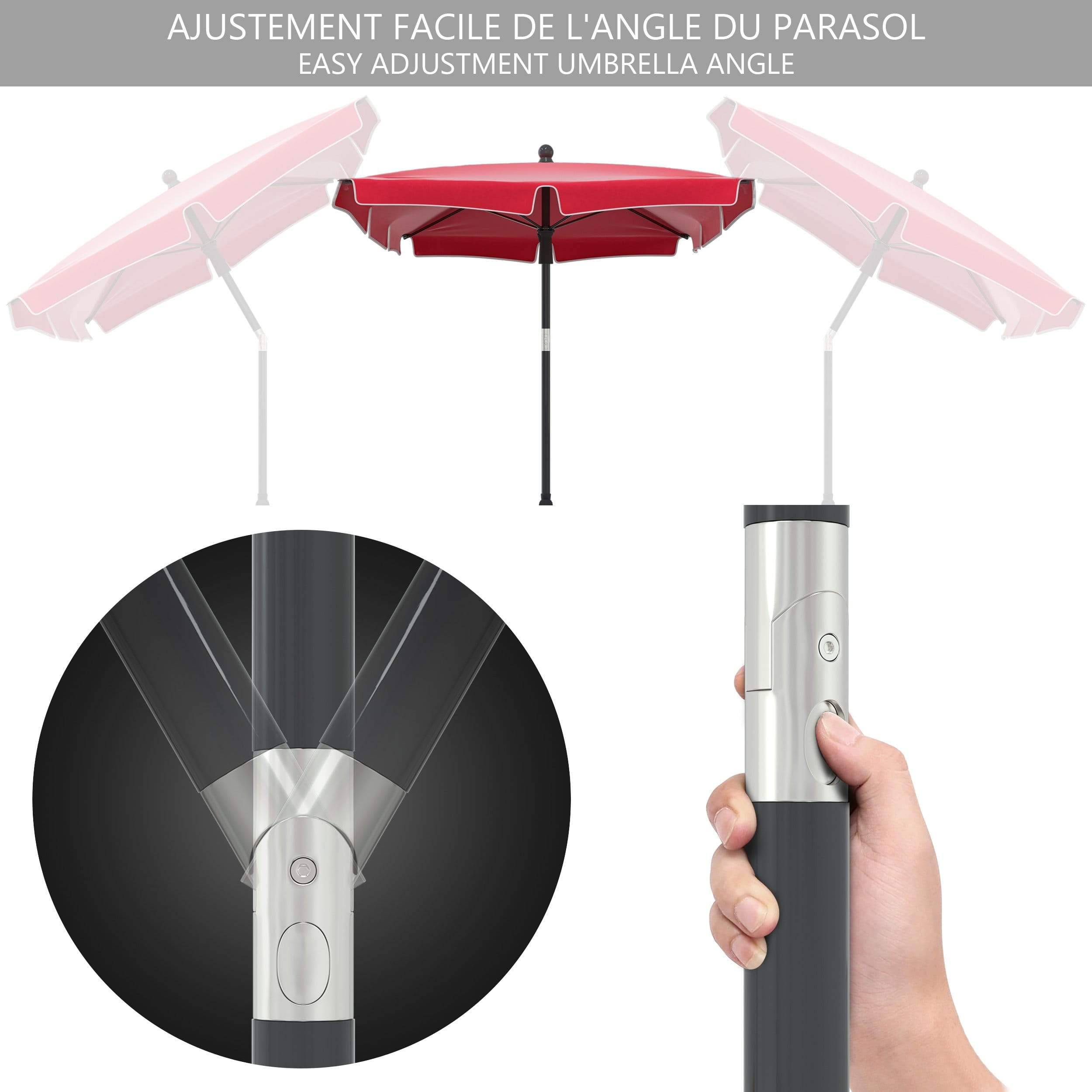 Parasol inclinable rectangulaire 2x1.25m avec housse de protection rouge - hauteur et angles ajustables - VOUNOT® - 2