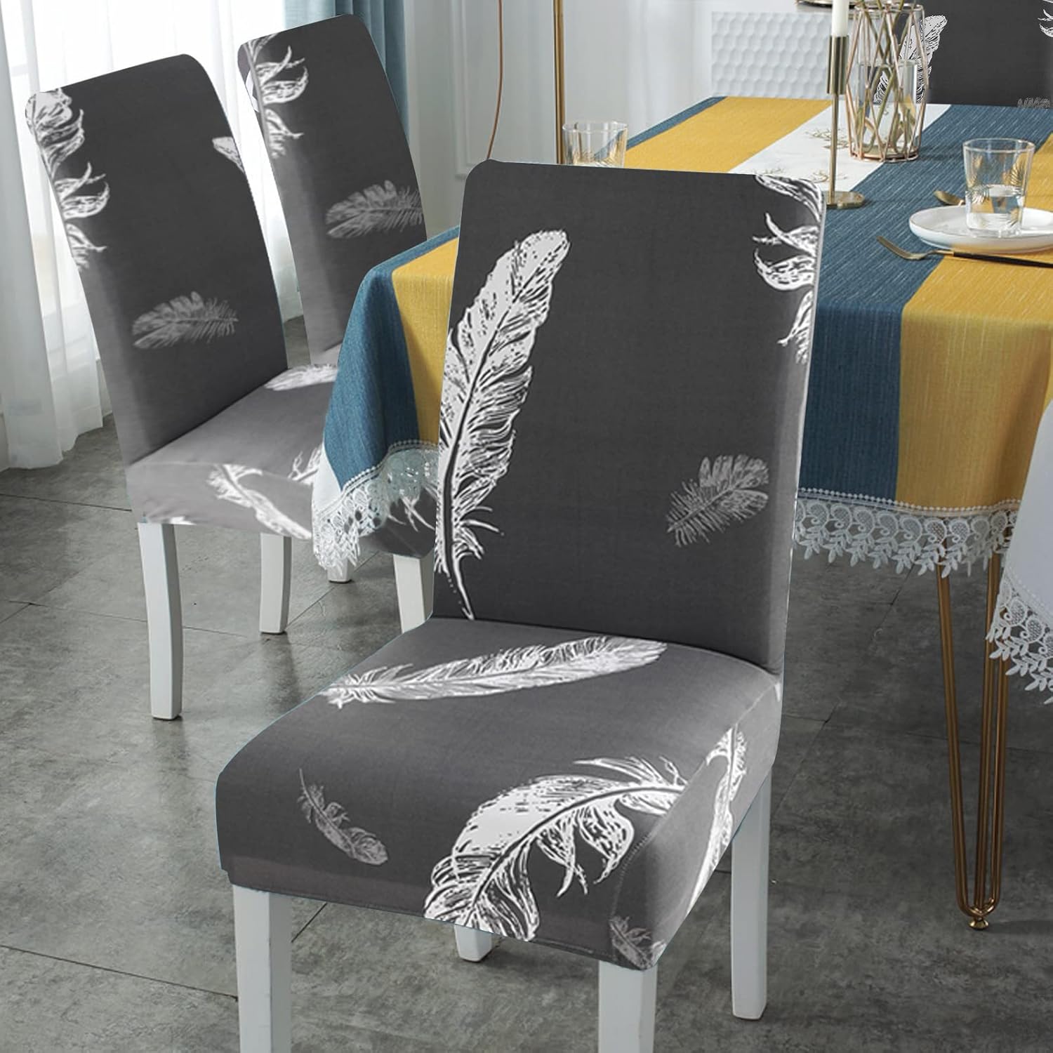 Lot De 8 Housses De Chaise Extensibles Gris Clair - Pour Salle à Manger, Hôtel, Restaurant - Faciles à Nettoyer