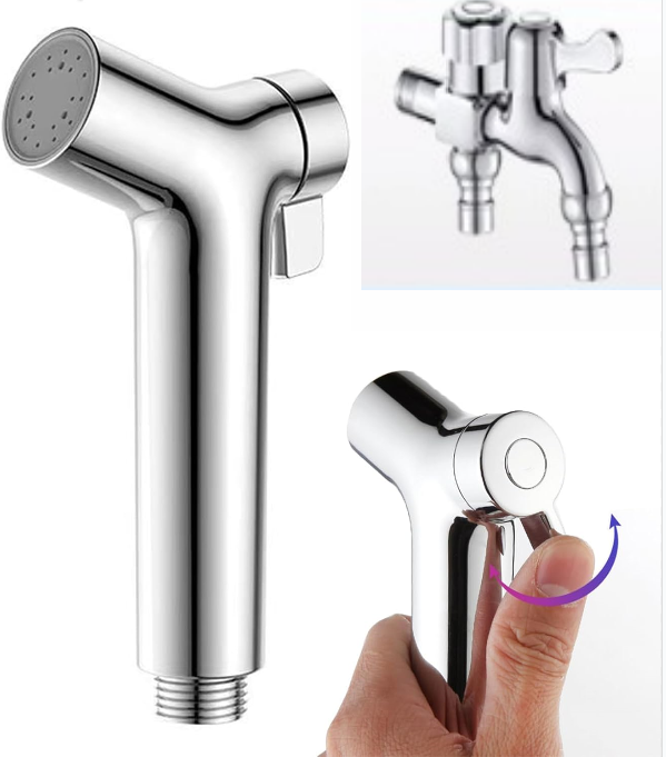 Ręczna słuchawka bidetowa, pistolet z regulowanym ciśnieniem + uchwyt + teleskopowy wąż o długości 3 metrów + kran z czystej miedzi