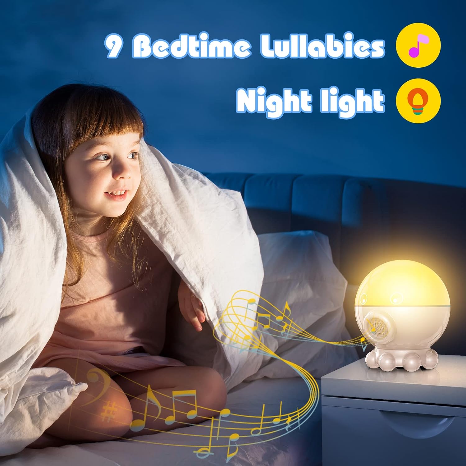 Nocny projektor świetlny, gwiezdna lampka nocna do pokoju dziecięcego, 3 projekcje, 17 trybów oświetlenia, 9 kołysanek, biały - 4