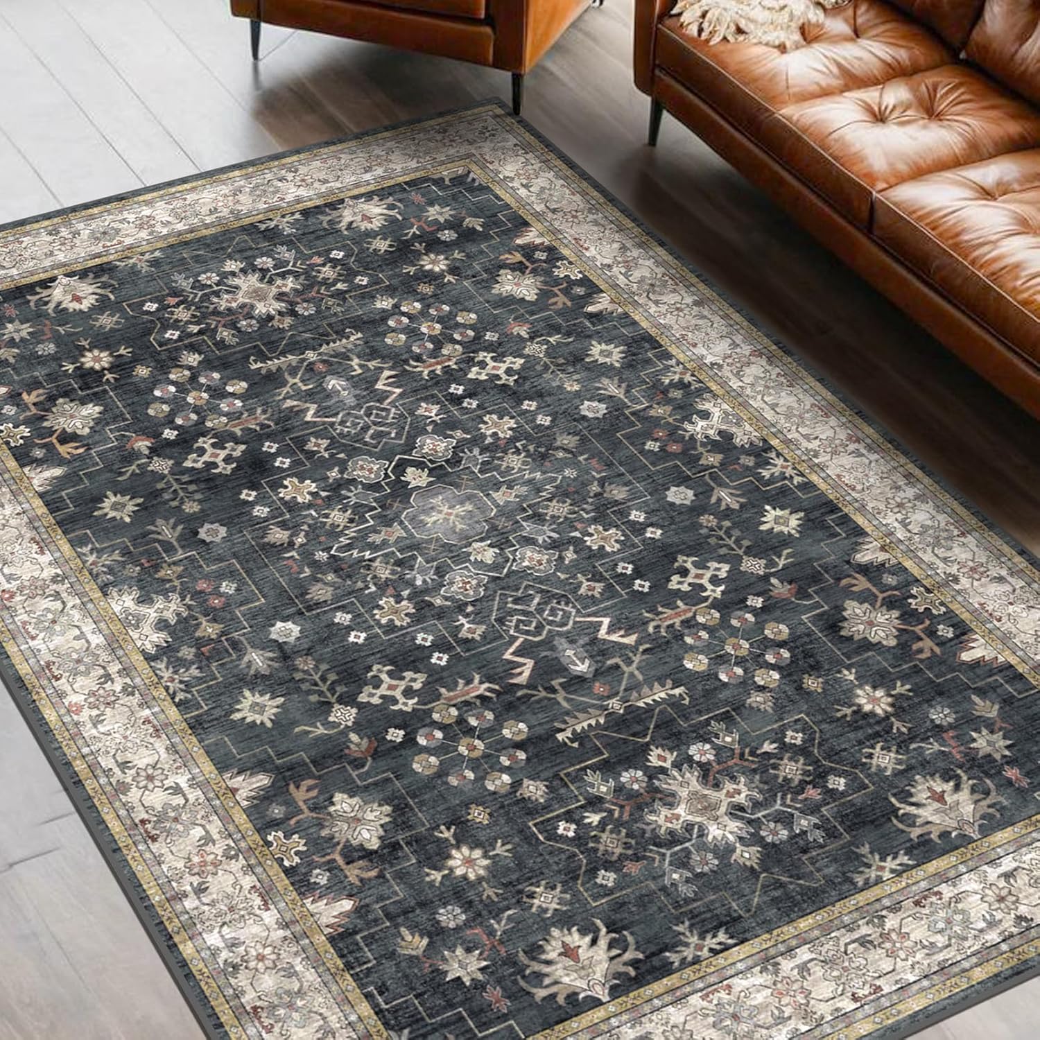 Tapis de salon vintage, tapis de sol doux antidérapant lavable, tapis de décoration pour chambre à coucher, salle à manger, 120*160 cm - 2
