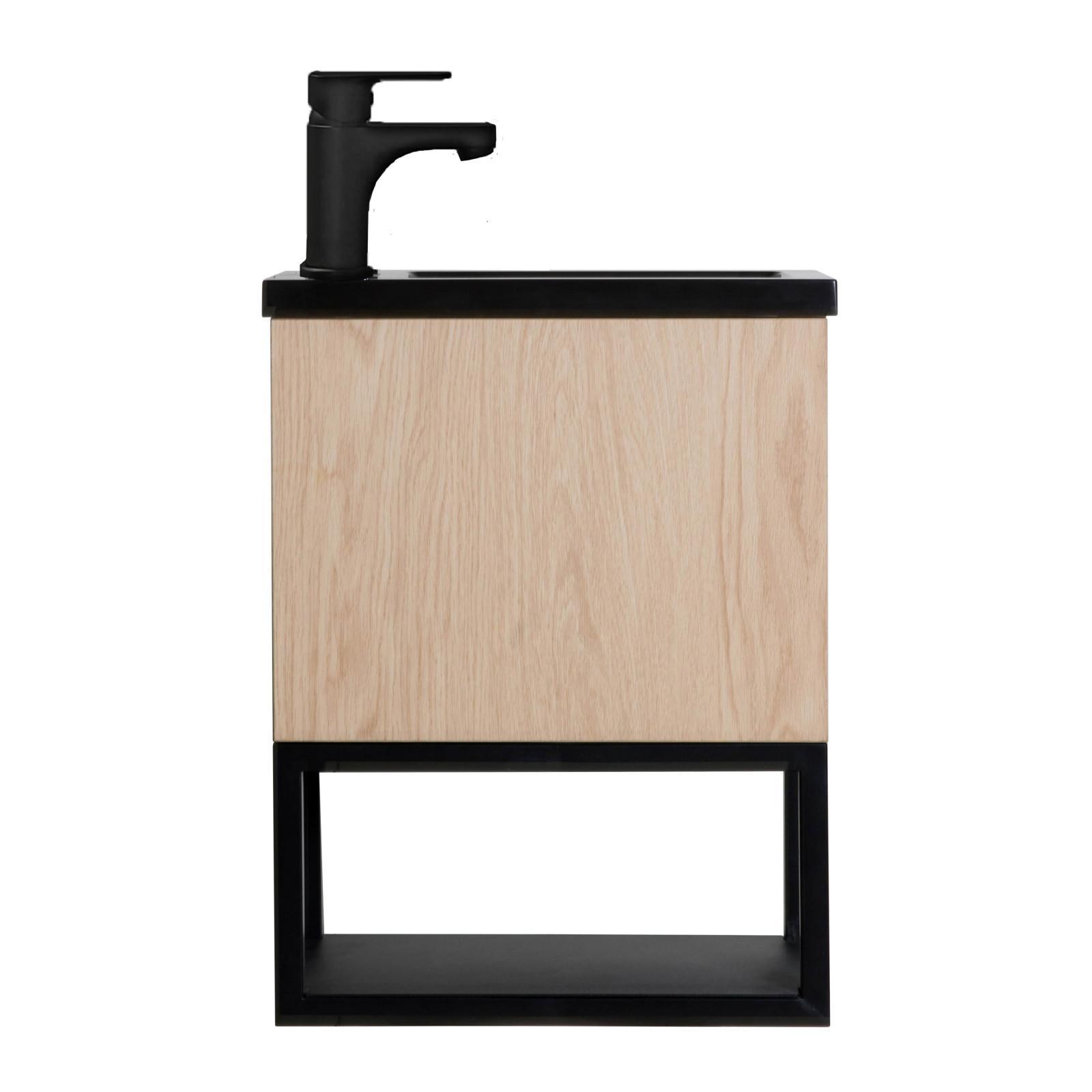 Ensemble lave-mains NOVA suspendu métal et bois avec robinet noir - 2