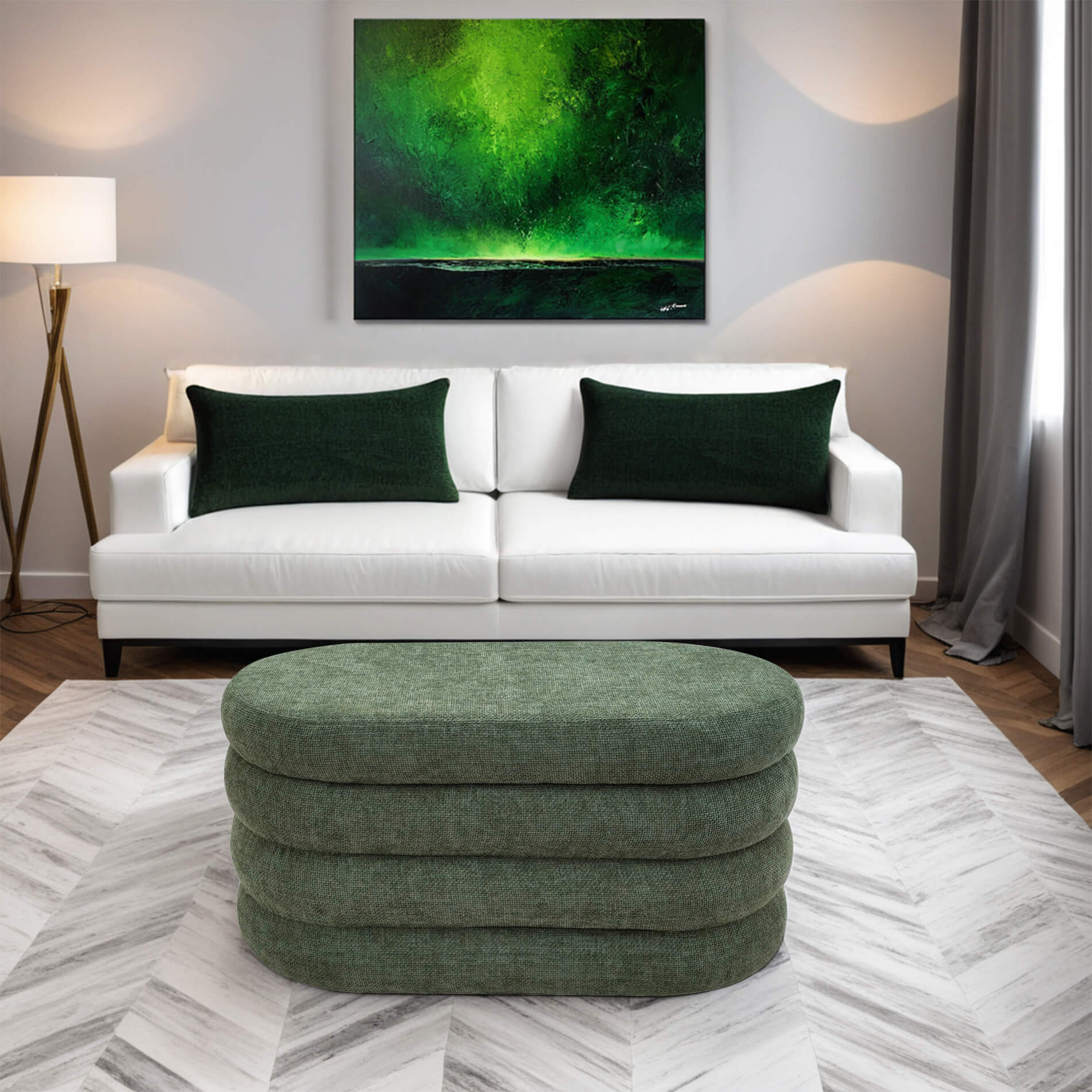 Pouf avec rangement Rebecca Mobili Zeytin 38x76x38 Tissu Polyester MDF Vert Foncé Moderne - 2