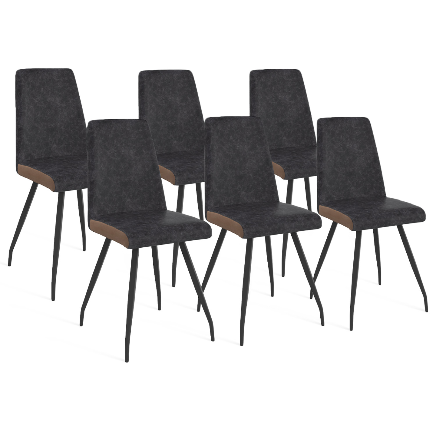 Lot de 6 chaises ADA grises liseré marron pied araignée pour salle à manger - 2
