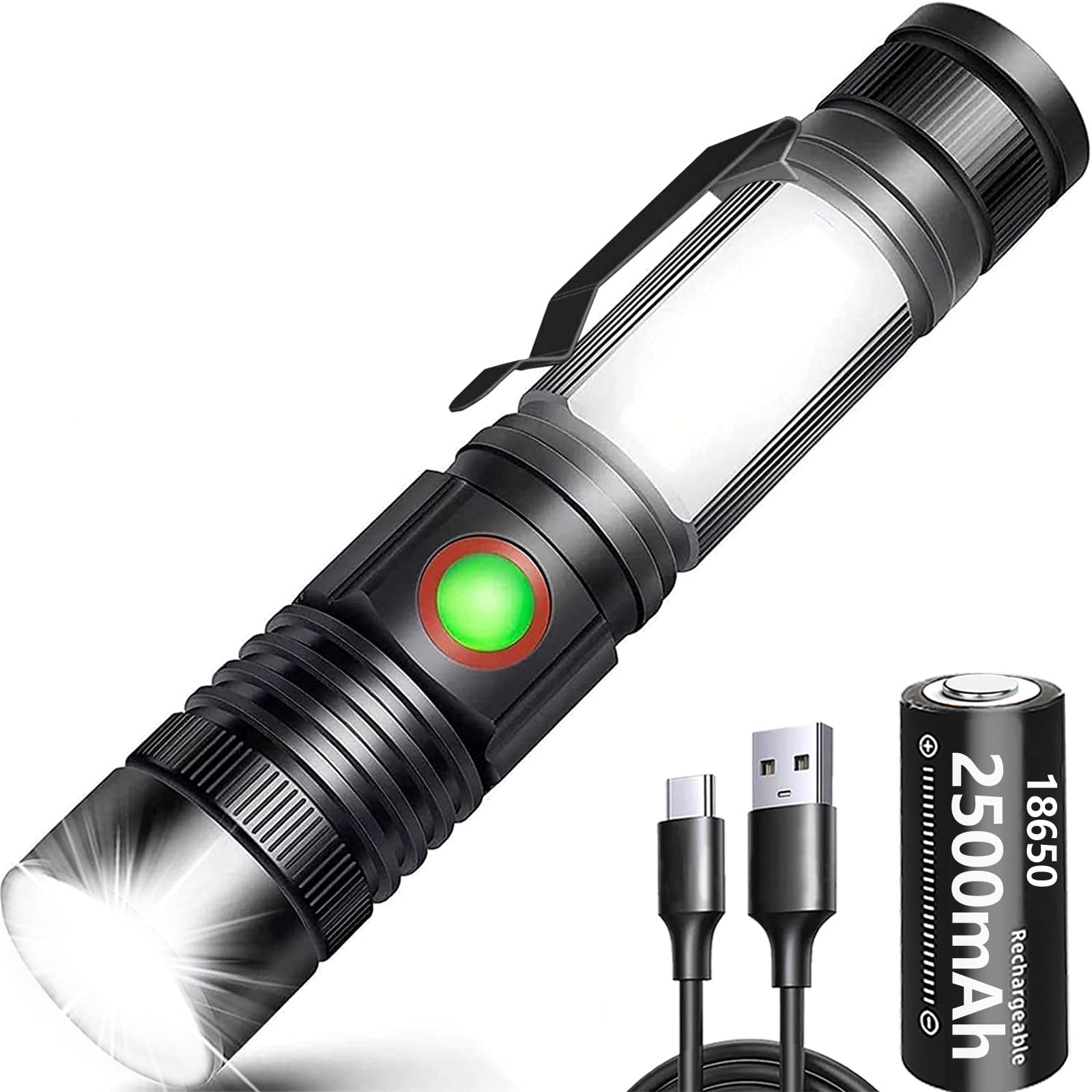 Latarka kieszonkowa, 2000 lumenów LED USB ładowalna mocna latarka COB przenośna z zoomem latarka do samochodu garażu warsztatu