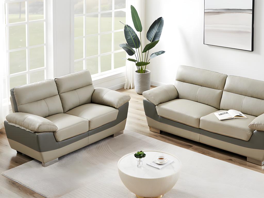 Vente-unique Canapé 3 Places + 2 Places En Cuir MACELO – Élégance Ivoire Intemporelle