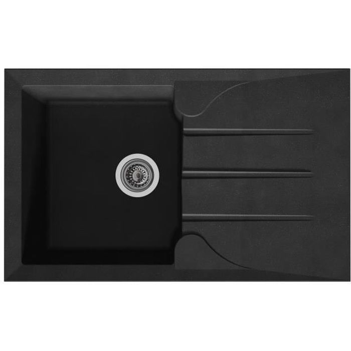 STRADOUR Evier cuisine a encastrer 1 bac + 1 égouttoir Aloa - Résine - 81 x 50 cm - Noir - 3