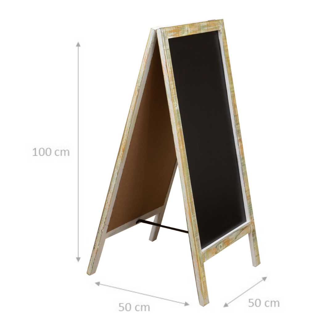 BISCOTTINI Chevalet Stop-Trottoir Double Face en Bois 99x50 cm - Ardoise Publicitaire pour Restaurant et Bar, Finition Antique Vieillie - 2