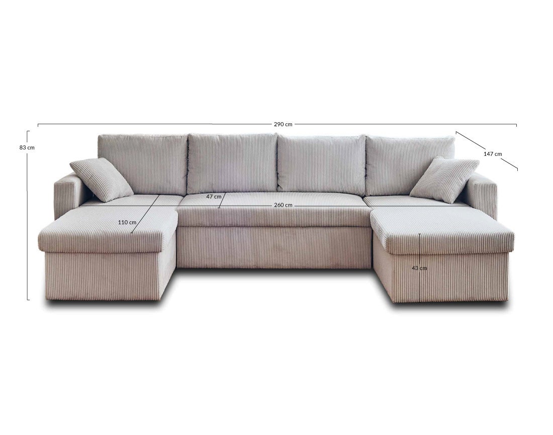 Canapé panoramique 7 places En U en Velours côtelé Beige - CYRUS - Best Mobilier - 7