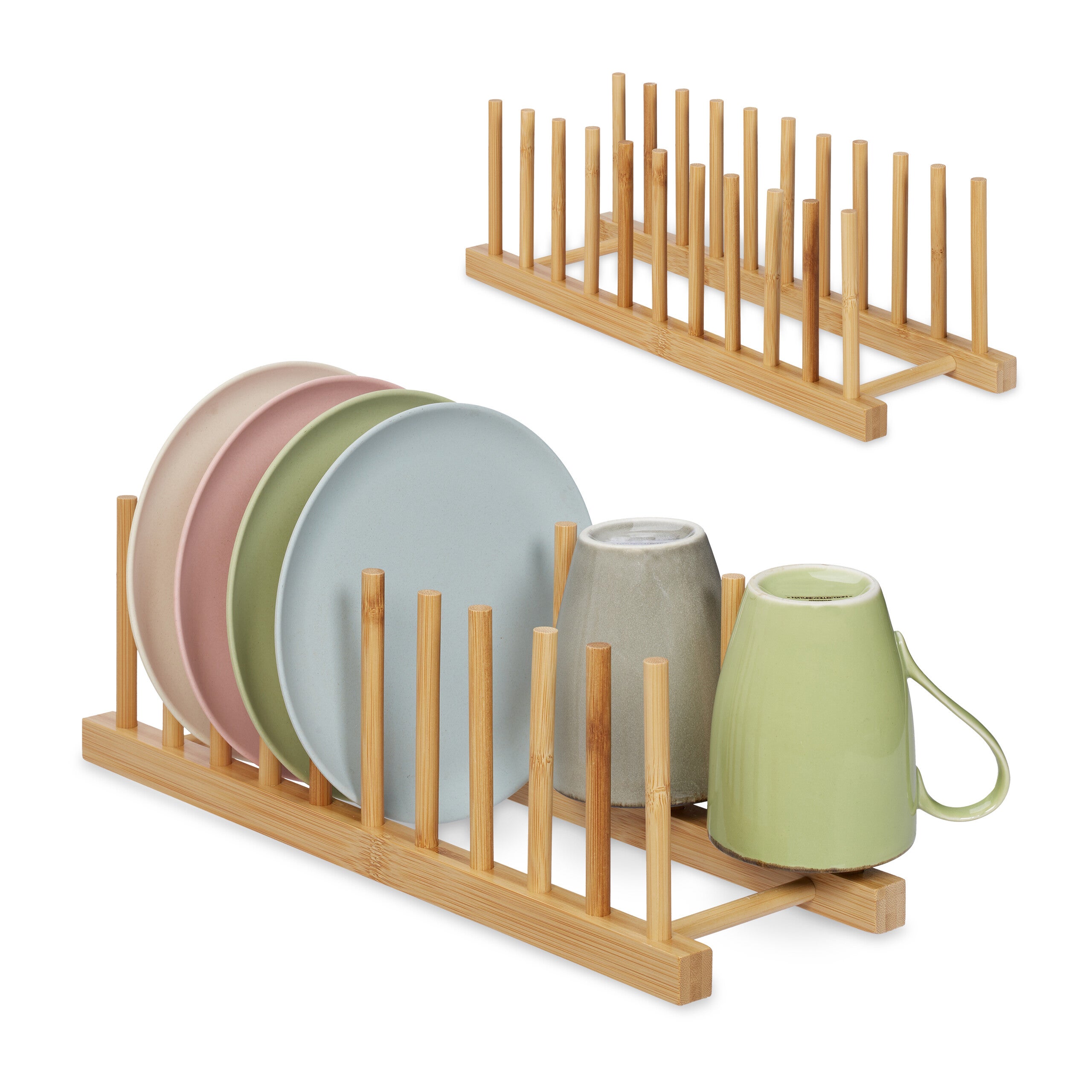 2 Porta Piatti In Bambù Per Cucina - Scolapiatti Ecologico Con 7 Slot - Supporto Per Stoviglie, Taglieri, Libri