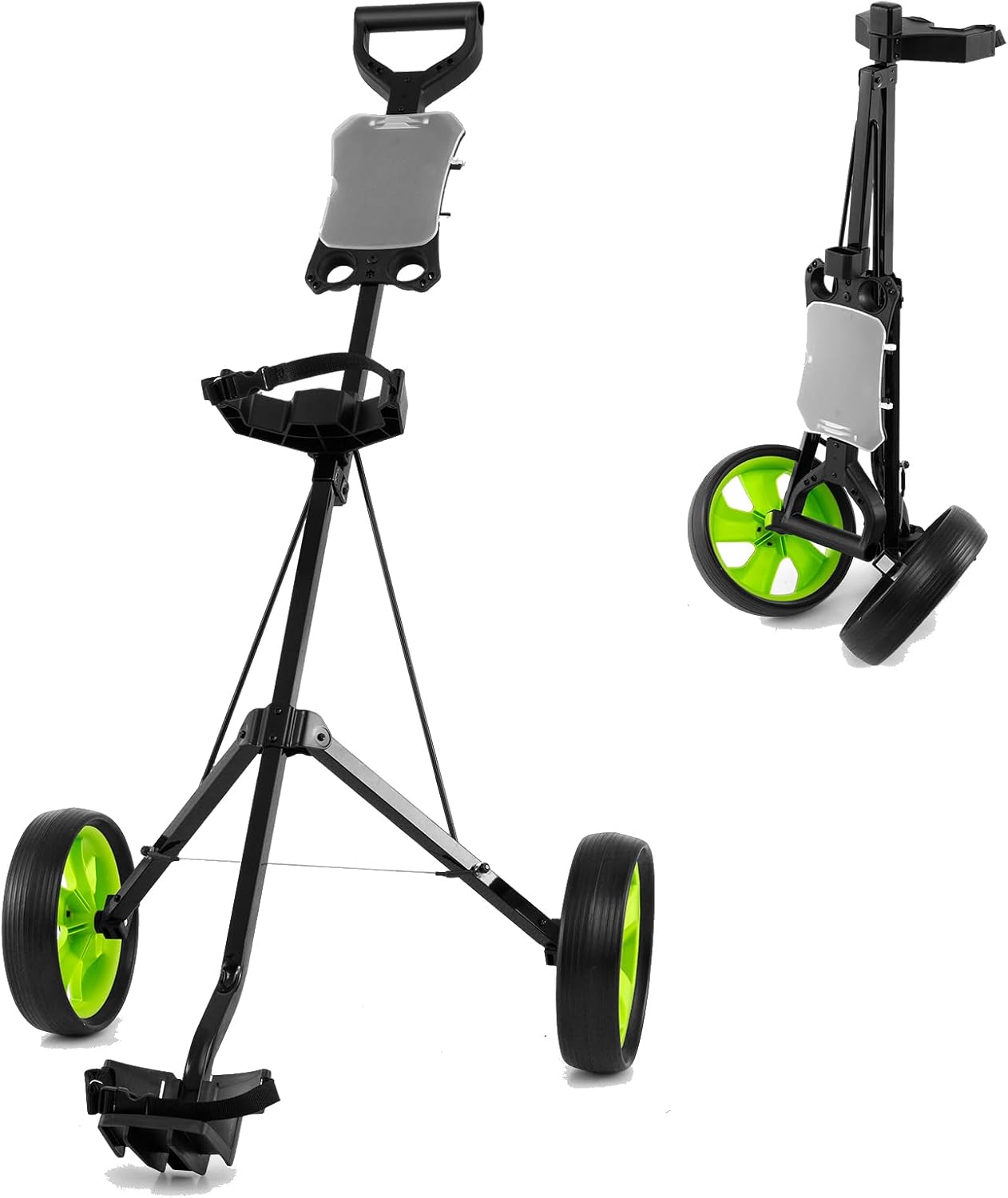 Wózek Golfowy z 2 Kółkami, Składany Wózek Golfowy z Ergonomicznym Uchwytem, Regulowanymi Paskami do Torby i 2 Kółkami, Łatwy w Prowadzeniu