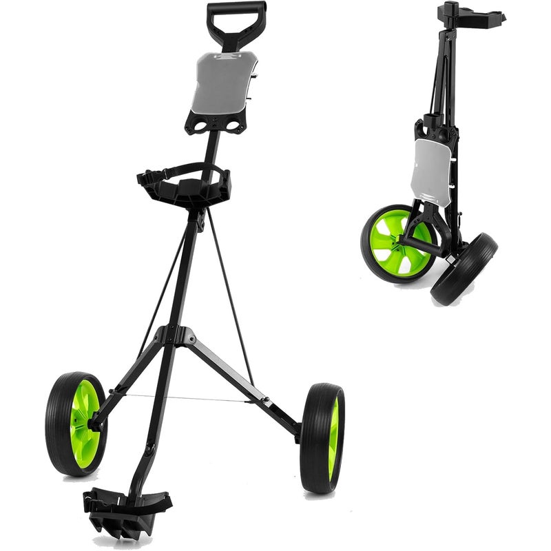 Wózek Golfowy z 2 Kółkami, Składany Wózek Golfowy z Ergonomicznym Uchwytem, Regulowanymi Paskami do Torby i 2 Kółkami, Łatwy w Prowadzeniu