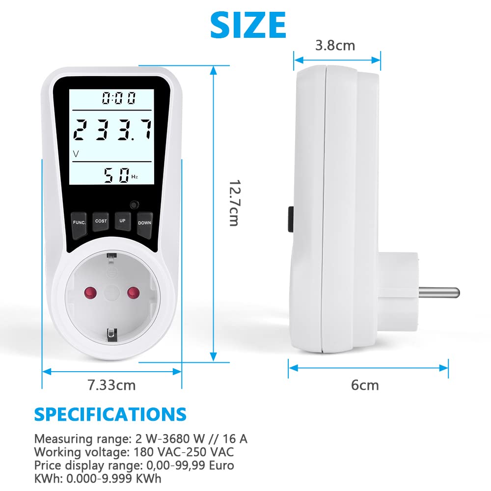 Wattmètre Prise Compteur d'Énergie,Consommation avec 7 Modes Surveillance,Prise Consommation Electrique pour Écran LCD Rétroéclairé - 8