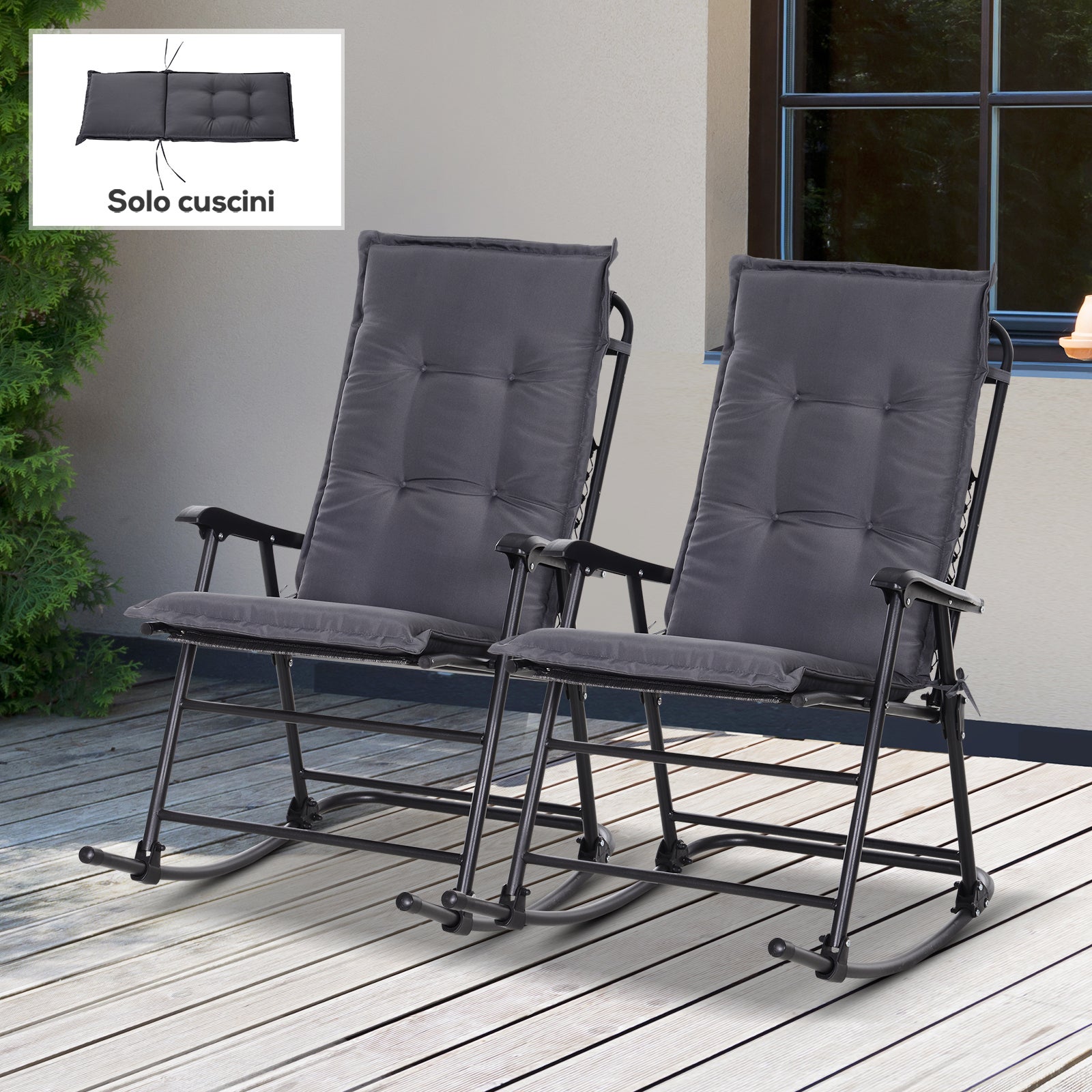 Cuscino Per Sdraio Giardino 50x50cm - Grigio, Antiscivolo, In Poliestere, Per Sedie A Sdraio - Foto 4