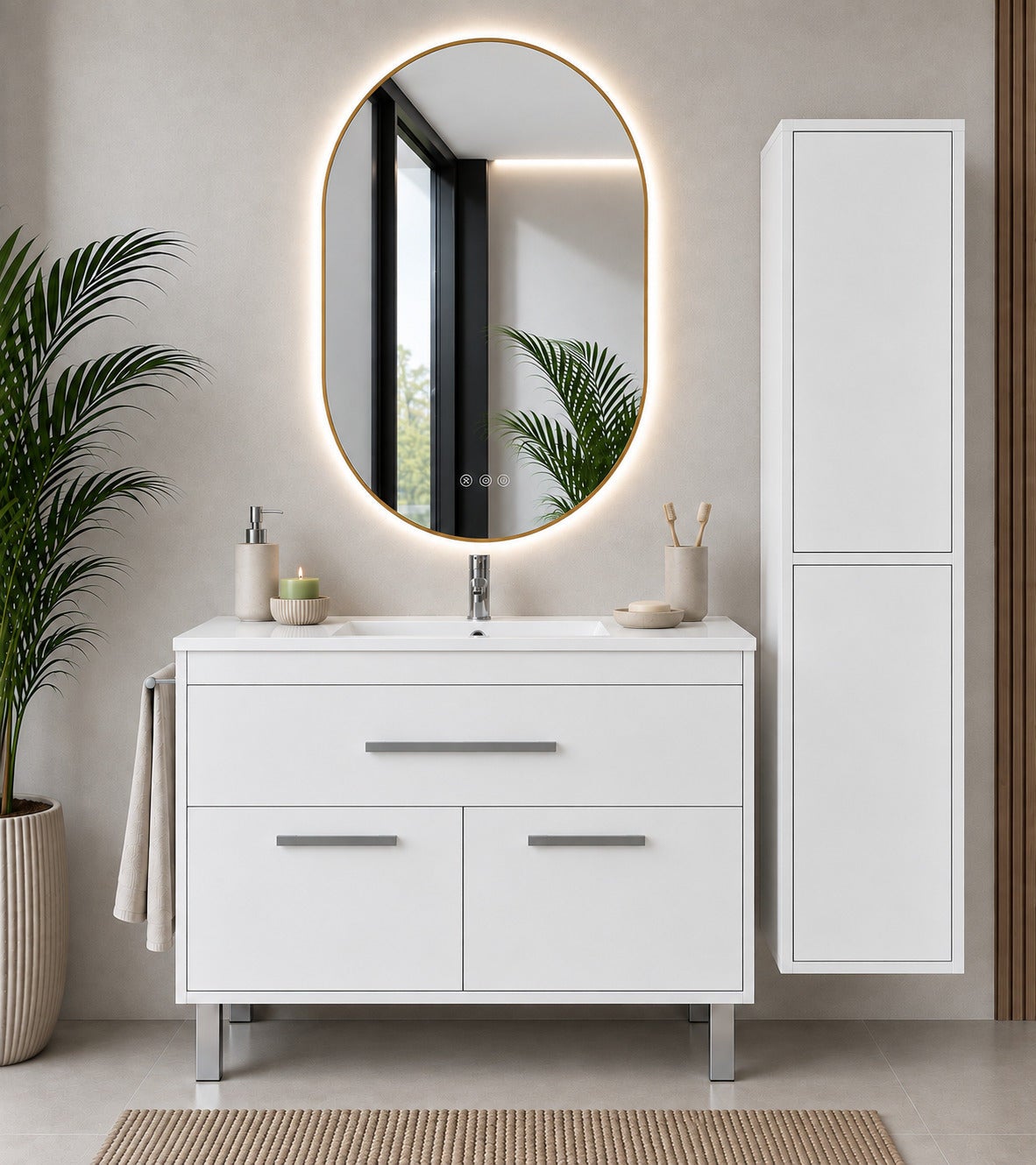 Mobilier de baie cu lavoar ORIGENBATH BAHIA fără oglindă 120x45 cm alb cu coloană