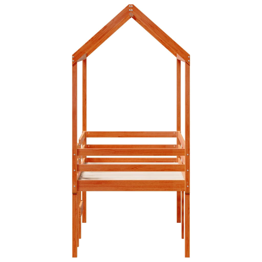 Lit haut avec toit cire marron 90x190 cm bois de pin massif - 7