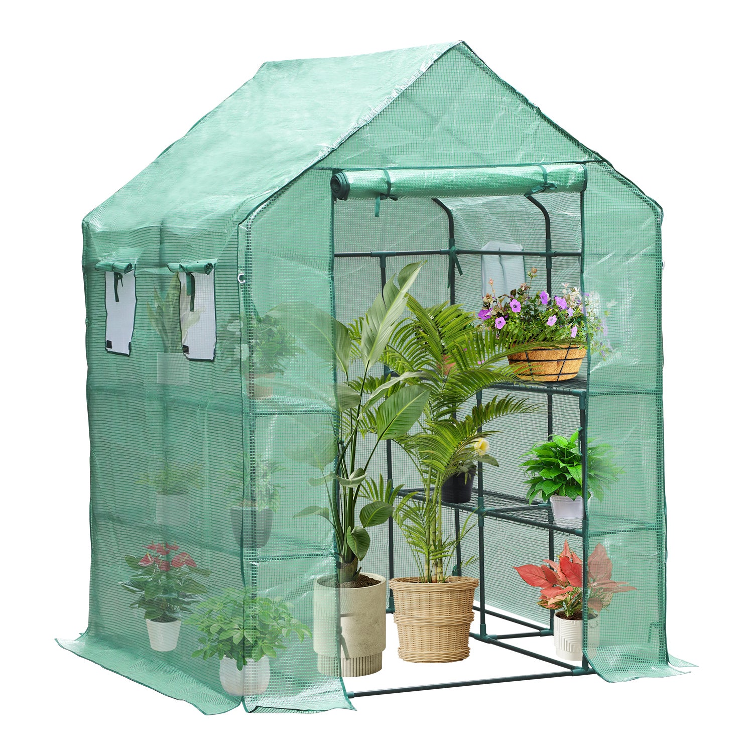 Serre De Jardin Outsunny 2x2m - Bâche PE 135g/m² UV - Châssis Acier - Porte Zippée - Pour Légumes Et Fleurs