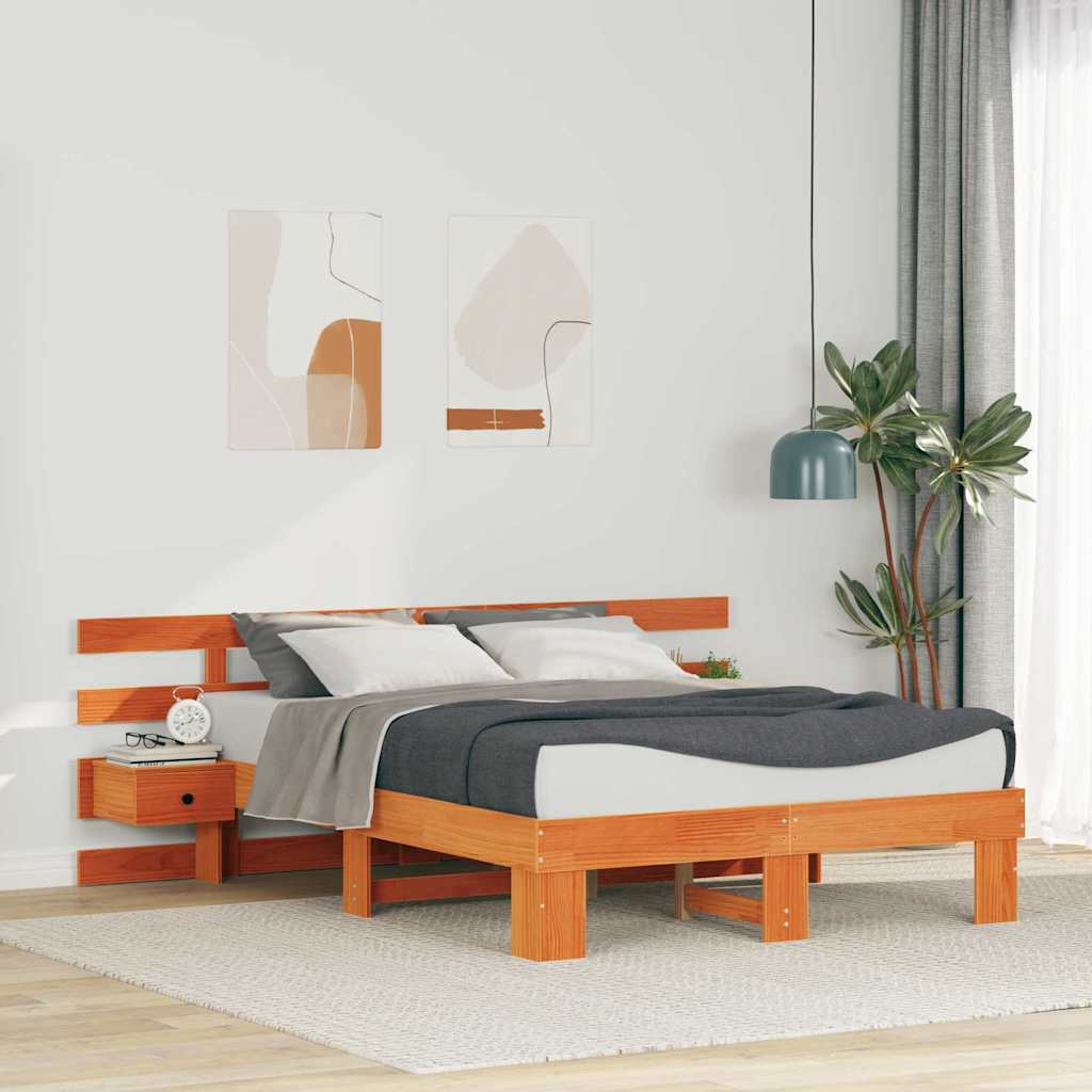 Ramka łóżka Brązowy 135 x 190 cm Lite drewno sosnowe vidaXL