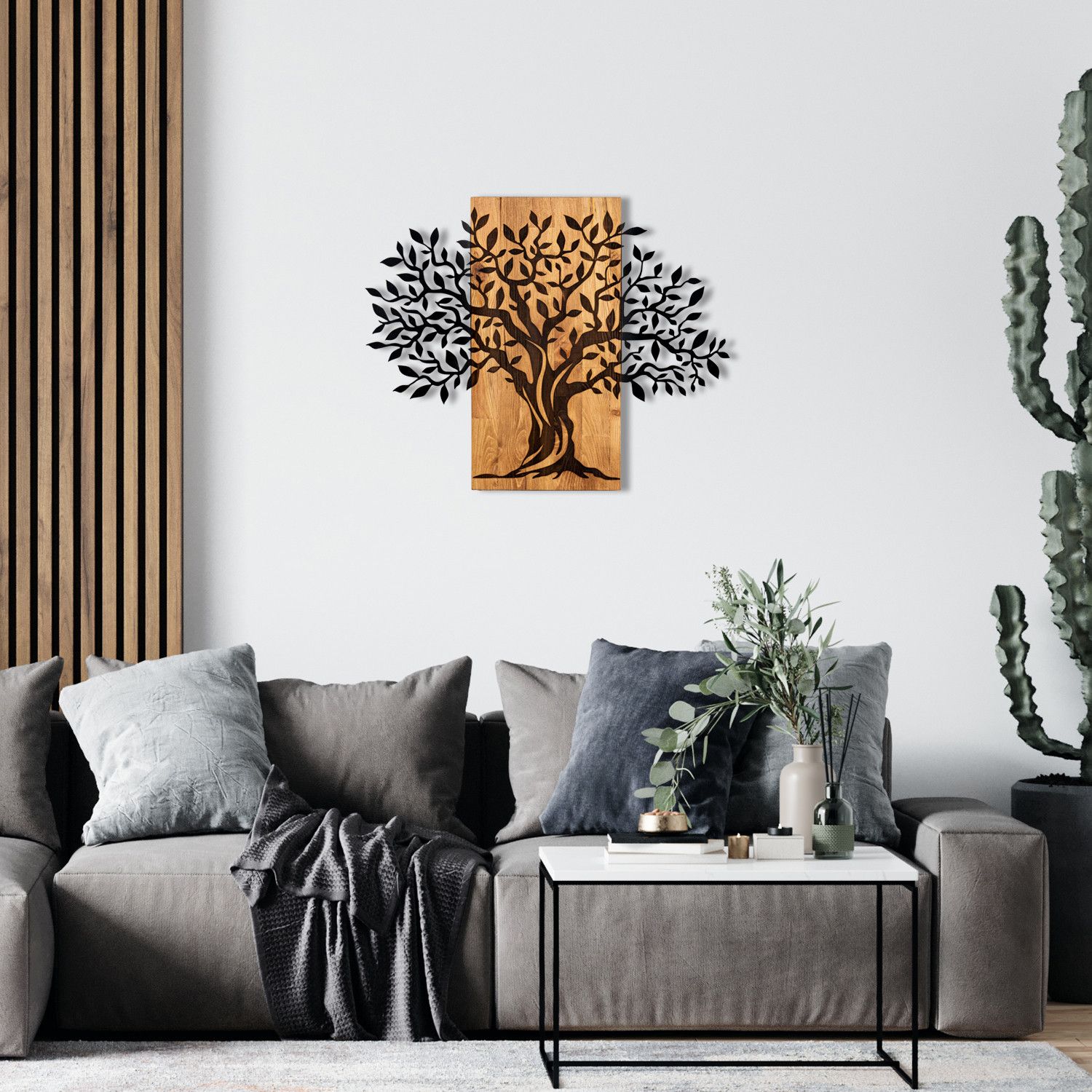 Décoration murale Chiara 72x58cm Arbre Bois Naturel et Métal Noir - 2