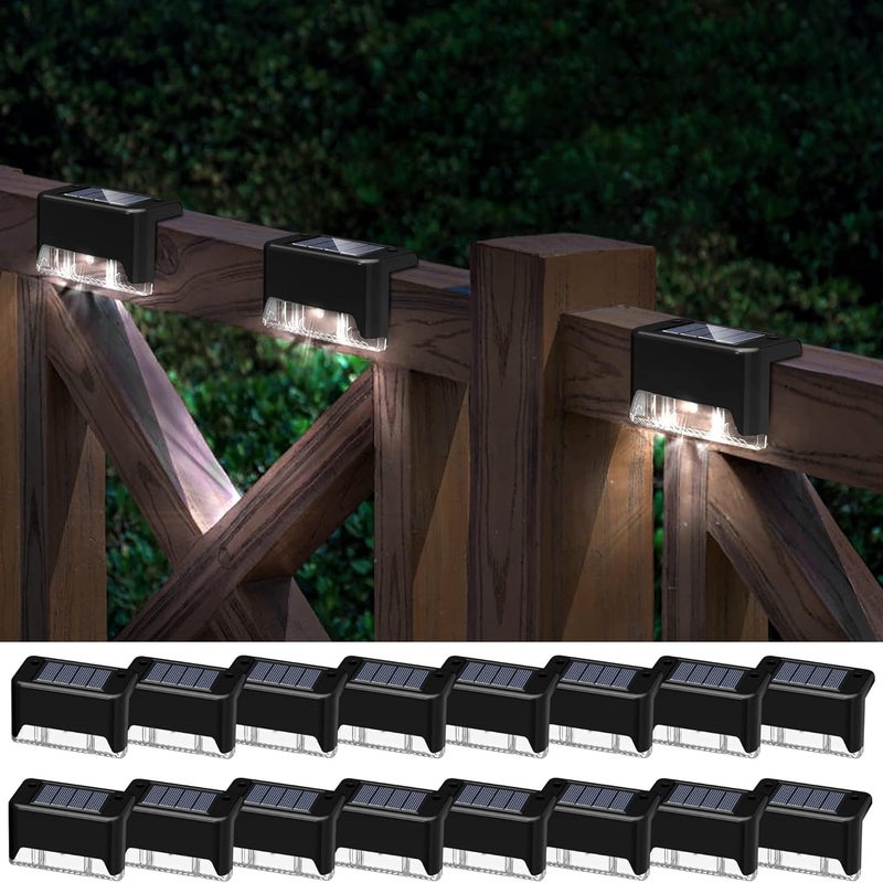 Lampy solarne zewnętrzne, czarne, białe, 16 szt., 7,8 x 2,8 x 4,7 cm, akrylowe, wodoodporne, odpowiednie do schodów, stopni i ogrodzeń