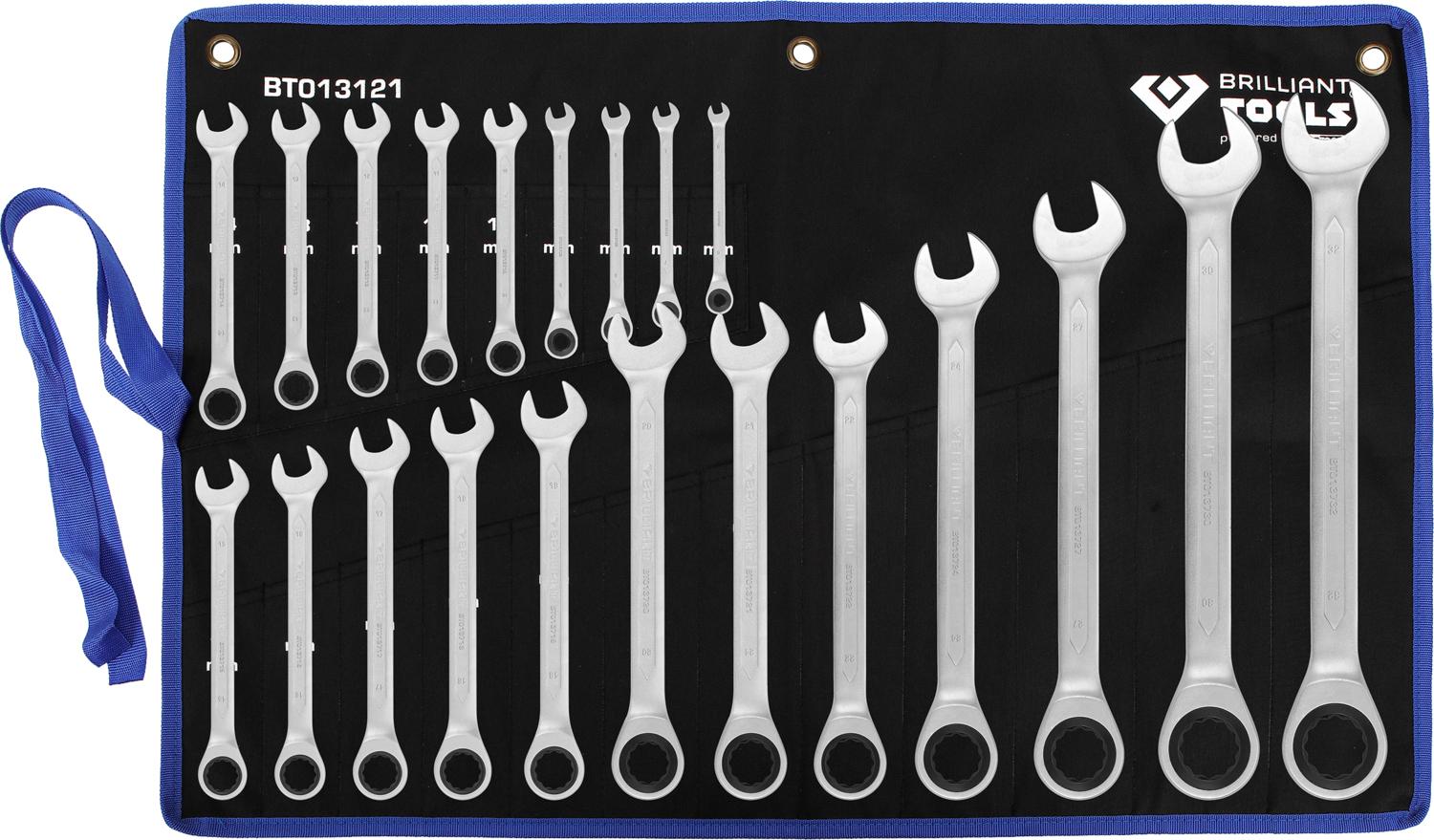 BRILLIANT TOOLS Zestaw kluczy grzechotkowych płasko-oczkowych 21-częściowy 6 - 32 mm - BT013121