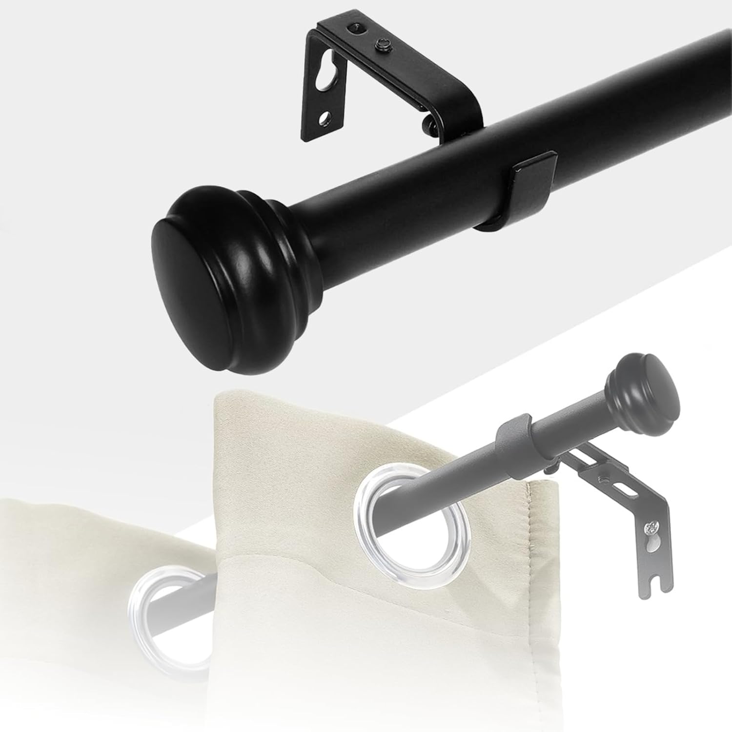 Acier Inoxydable Noir Tringle à Rideaux Extensible 76-122cm - Acier Inoxydable - Noire - Pour Cuisine Et Petites Fenêtres Rideau Voilage