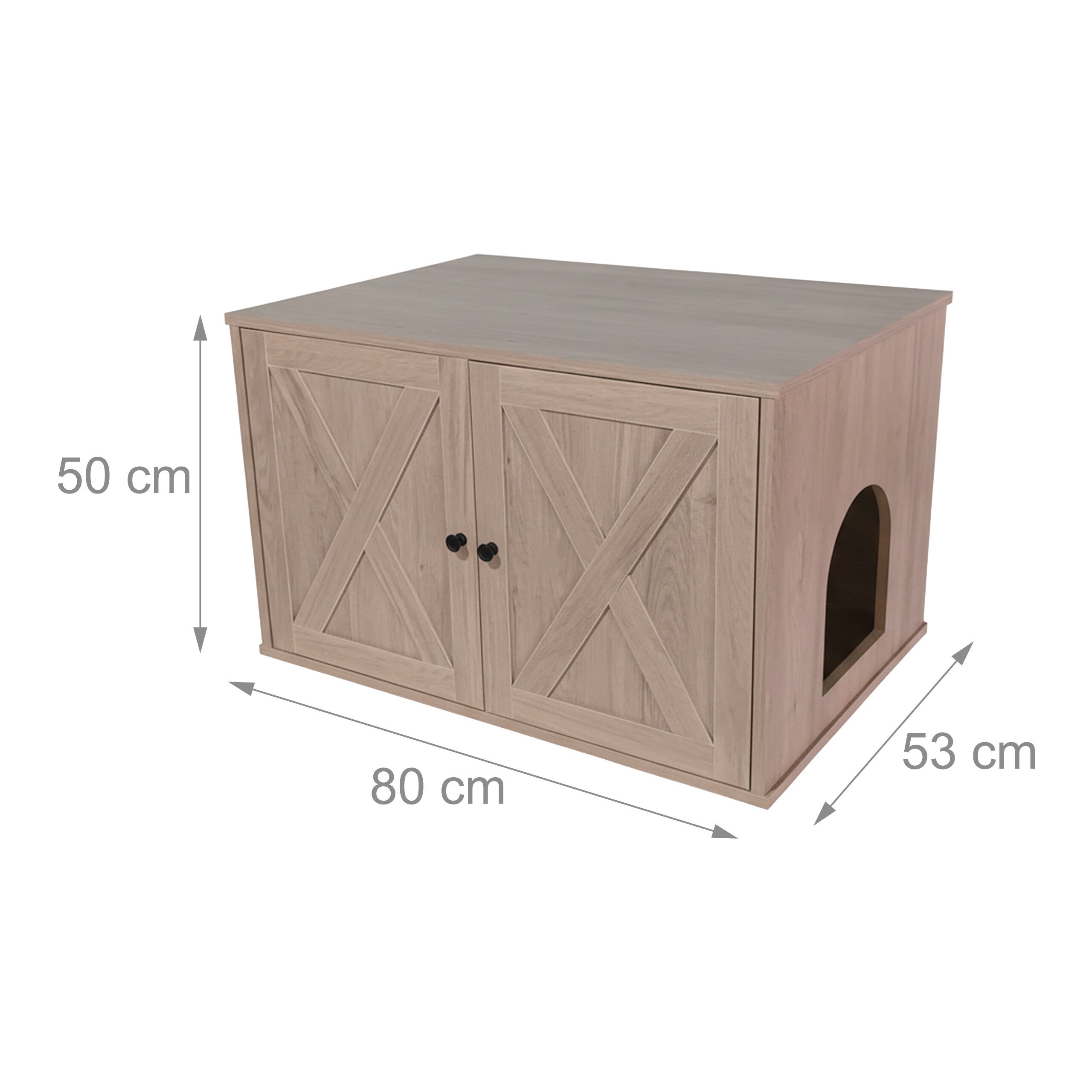 Armário para caixa de areia para gatos em MDF, na cor cinzento-claro, com divisória amovível e entrada lateral, 50 x 80 x 53 cm, Relaxdays - 4