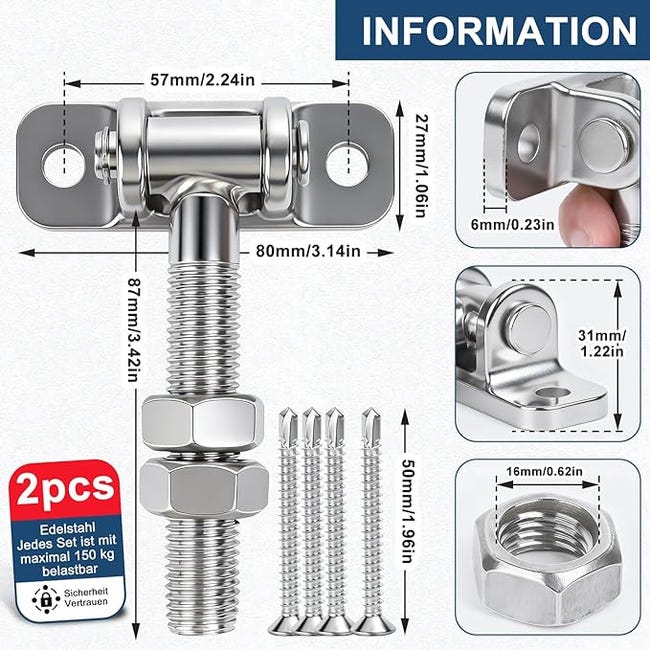 Charnière inox 100x50mm rectangulaire à nœud roulé Charnière inox 100x50mm rectangulaire à nœud roulé