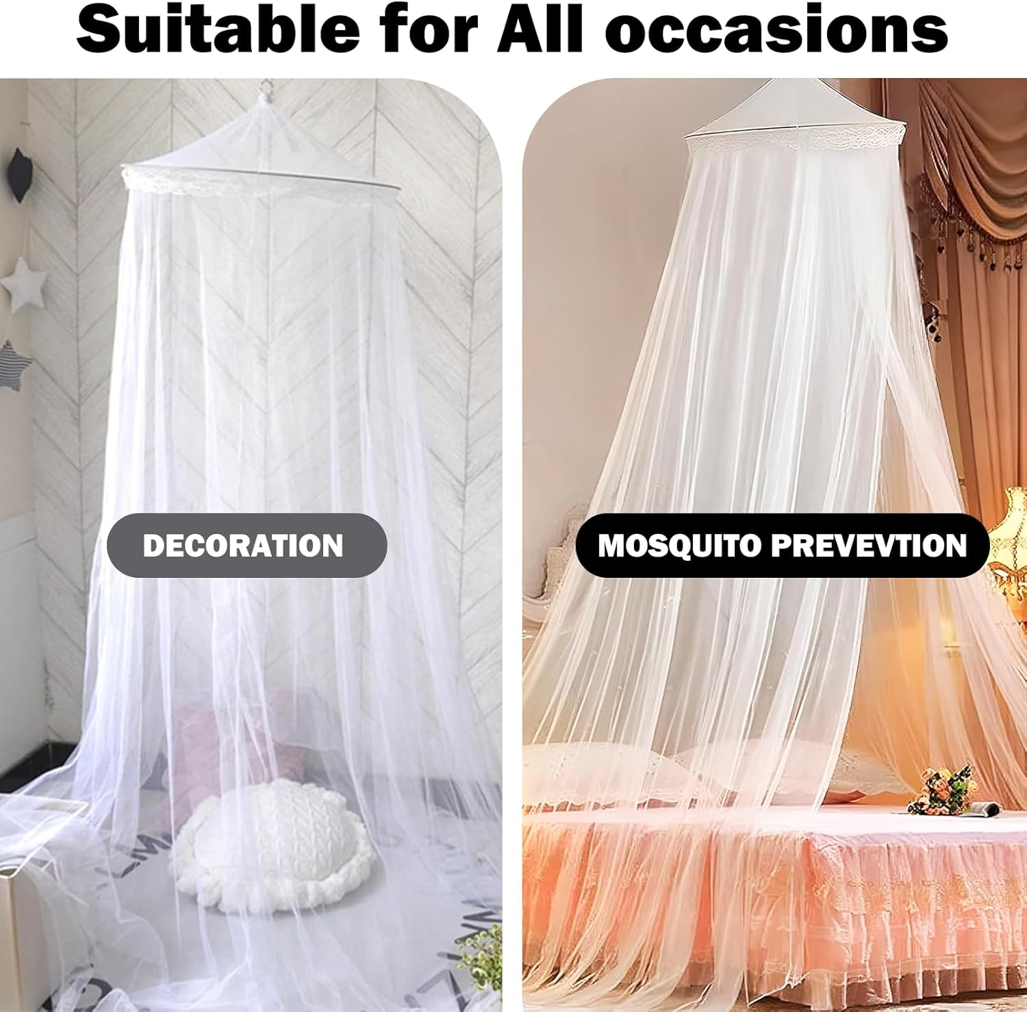 Mosquitera plegable grande para cama doble, mosquitera universal para cama, ideal para uso en interiores (blanca, 0,6 x 2,5 x 12,5 m). - 4