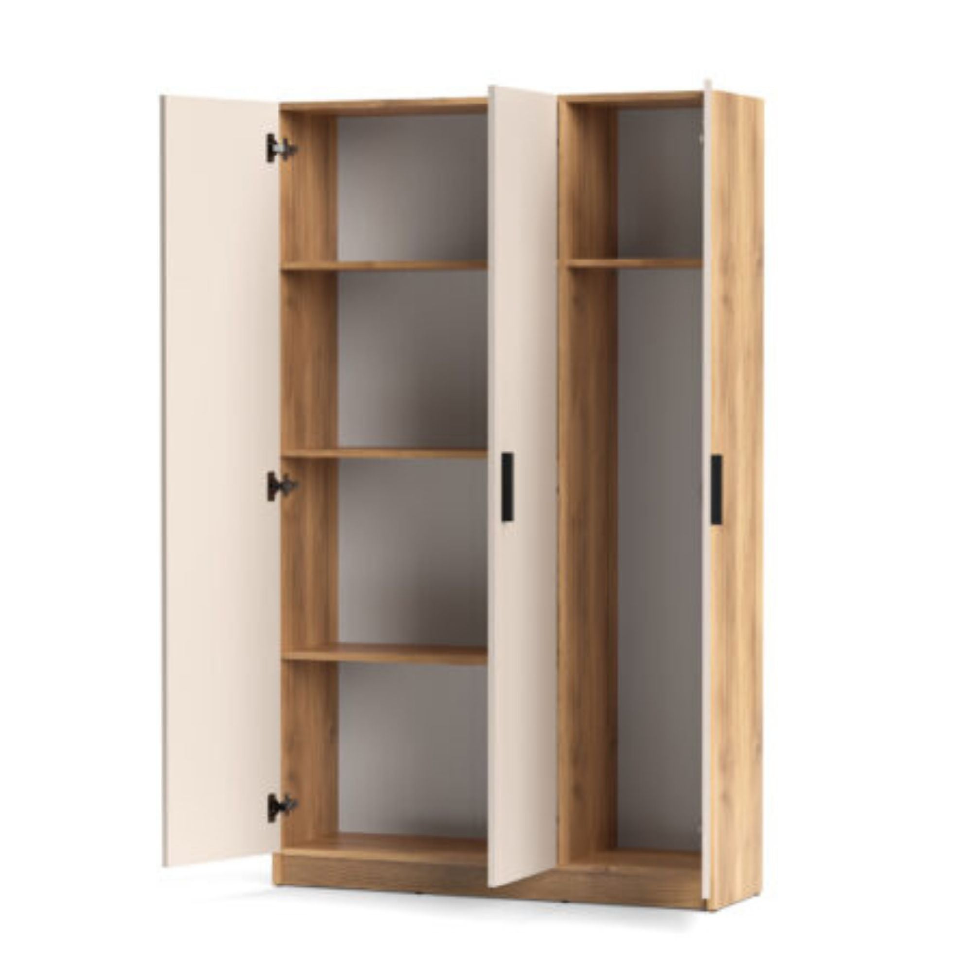 Armoire Polyvalente Couleur Mauvella Beige – 3 Portes, 4 Étagères et Espace pour Balai – Meuble de Rangement Élégant et Fonctionnel 108x180x35 cm - 3