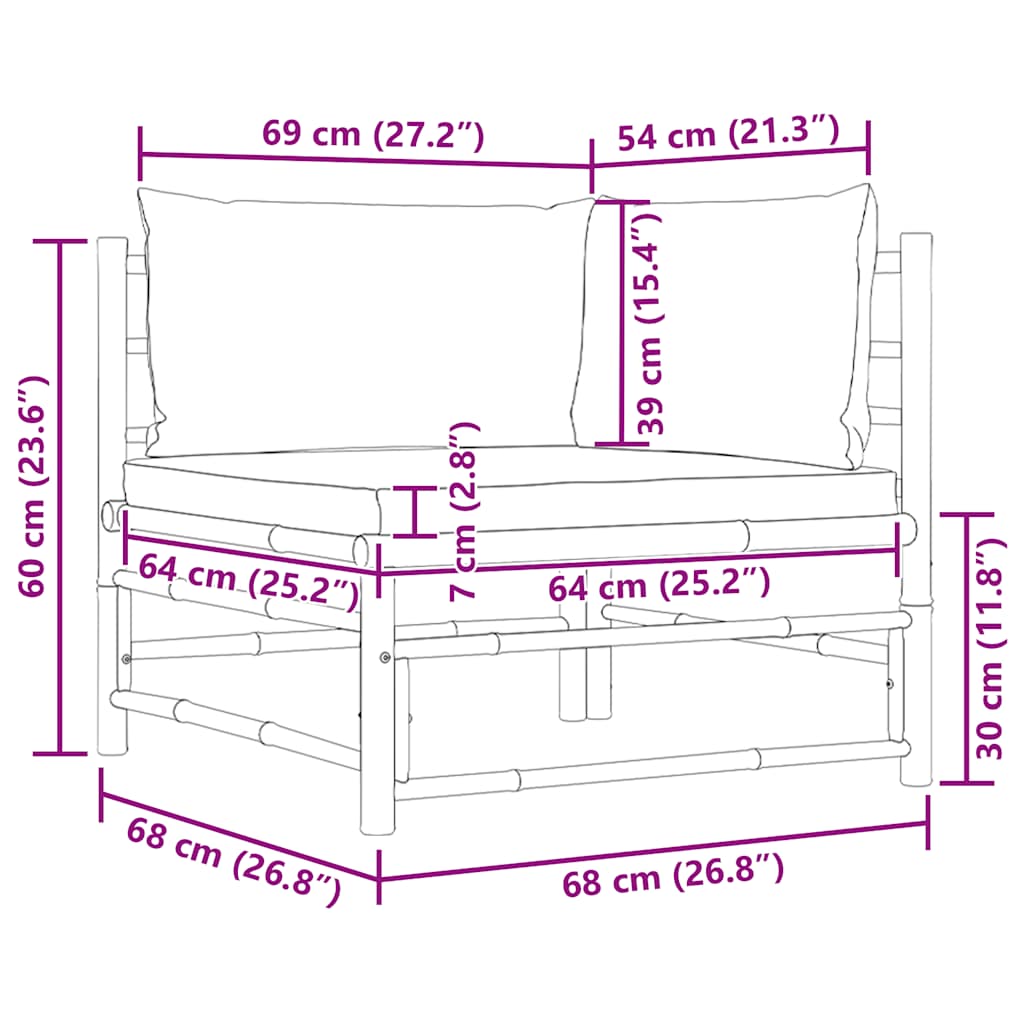Canapé d angle de jardin avec coussins gris foncé Bambou - 7