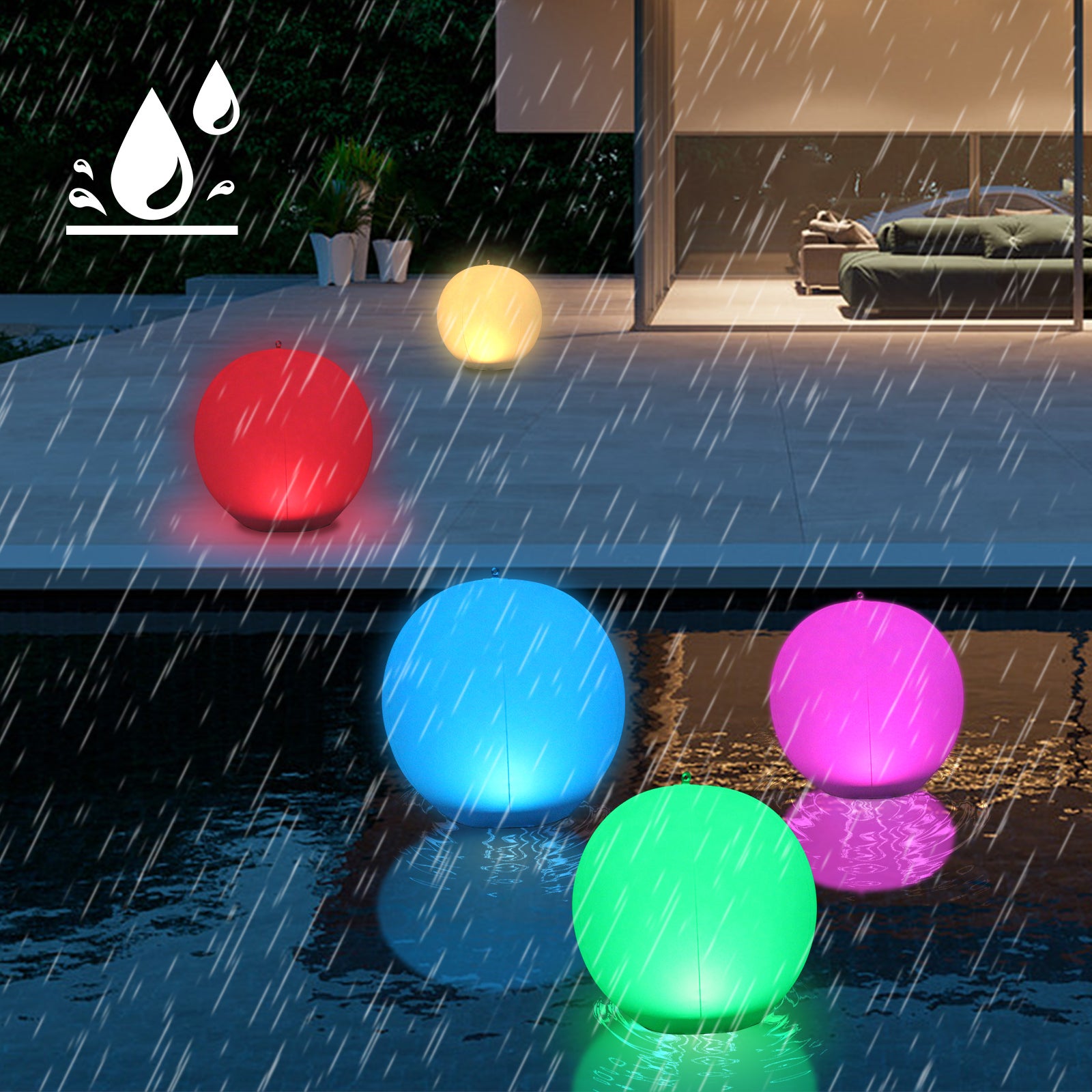 GLAMARIS 2PCS Boules Lumineuses LED Solaires RGB,PVC,Télécommande + Pompe Incluses,4 Modes,Éclairage Extérieur pour Piscine et Jardin,Étanche IP67 - 3
