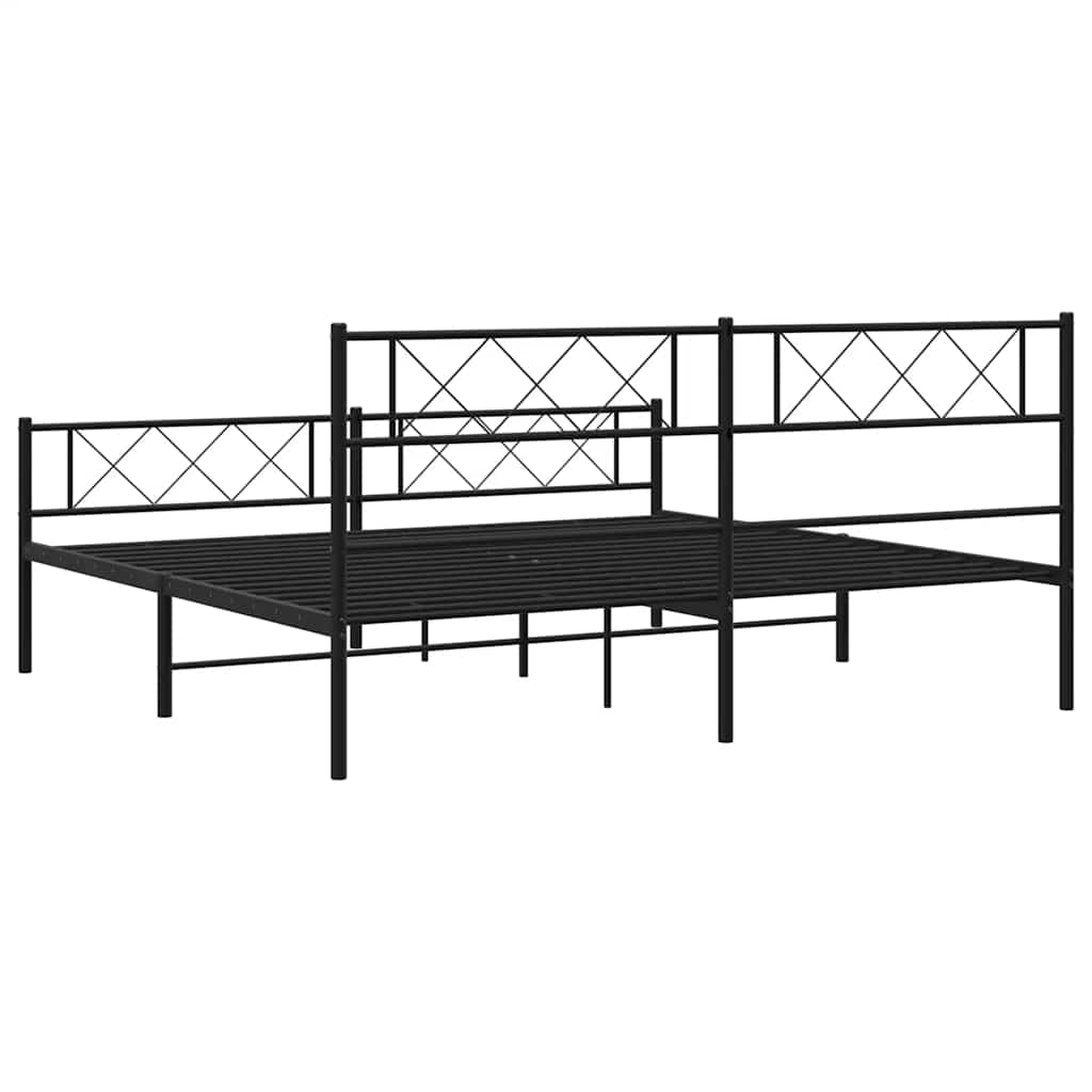 Estructura de cama sin colchón con estribo, de metal negro, para dormitorio, 193 × 203 cm - 8
