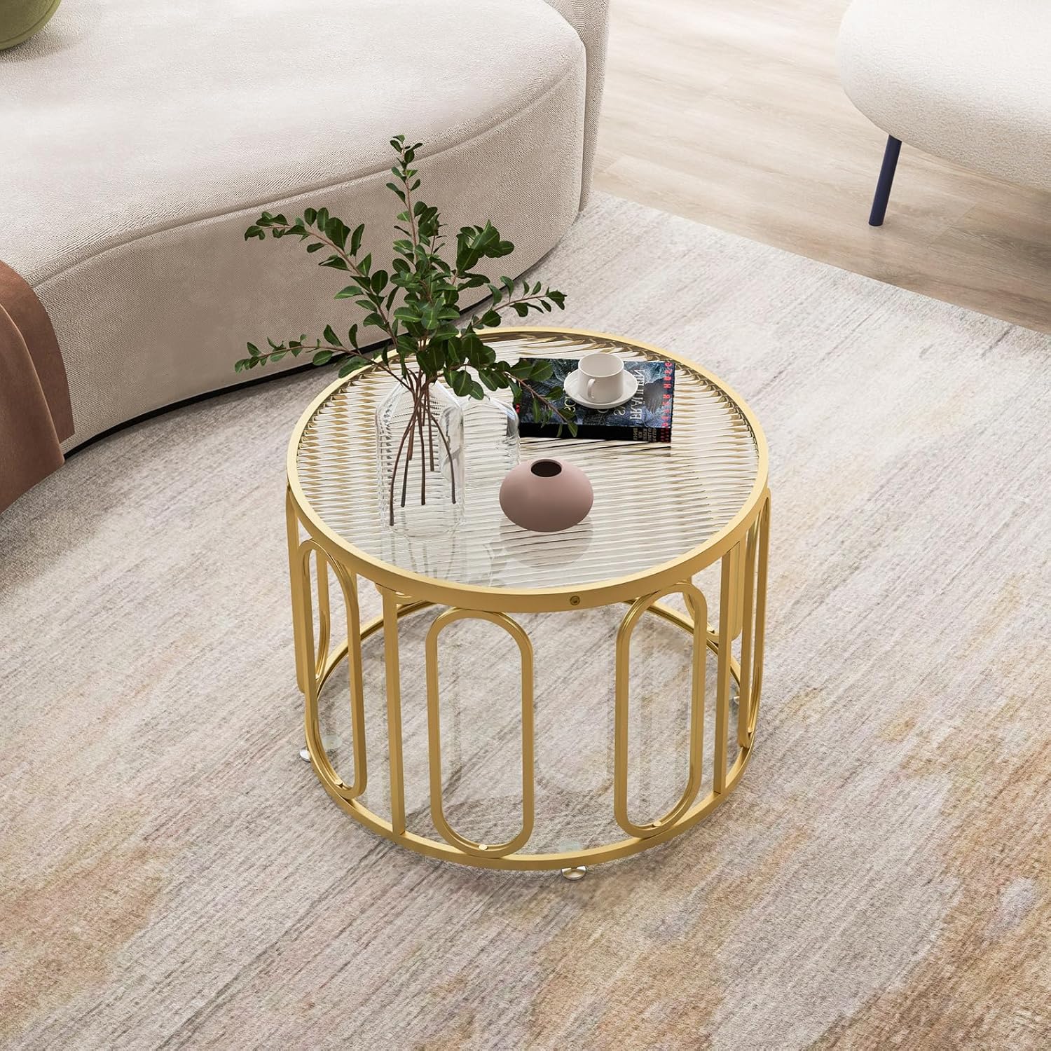 Grande Table Basse Rectangulaire En Verre Et Laiton - 120 Cm - Bon état