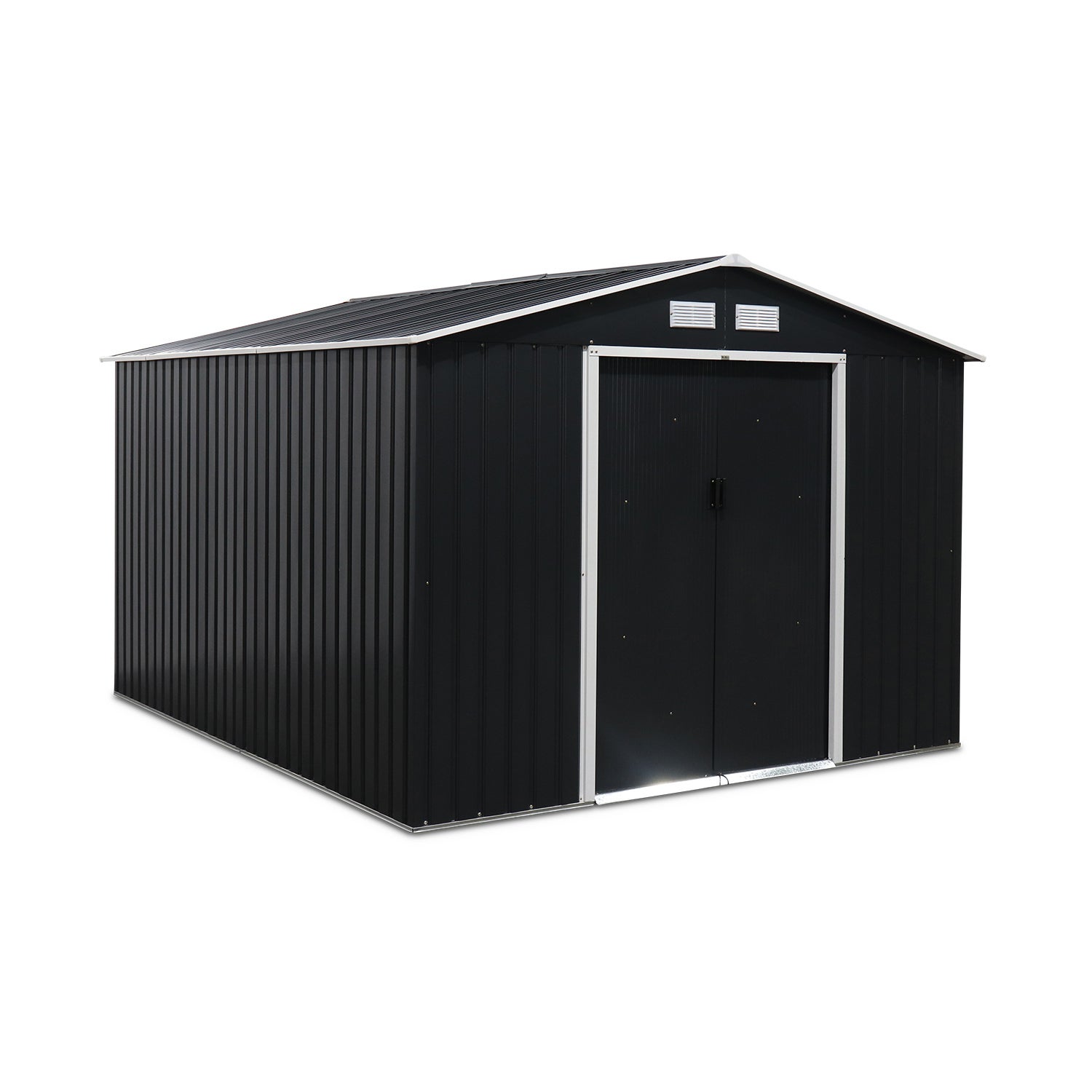 Abri de jardin en métal - FLANDRE 8.84m² gris anthracite - Cabane à outils avec deux grandes portes coulissantes. kit de - 7