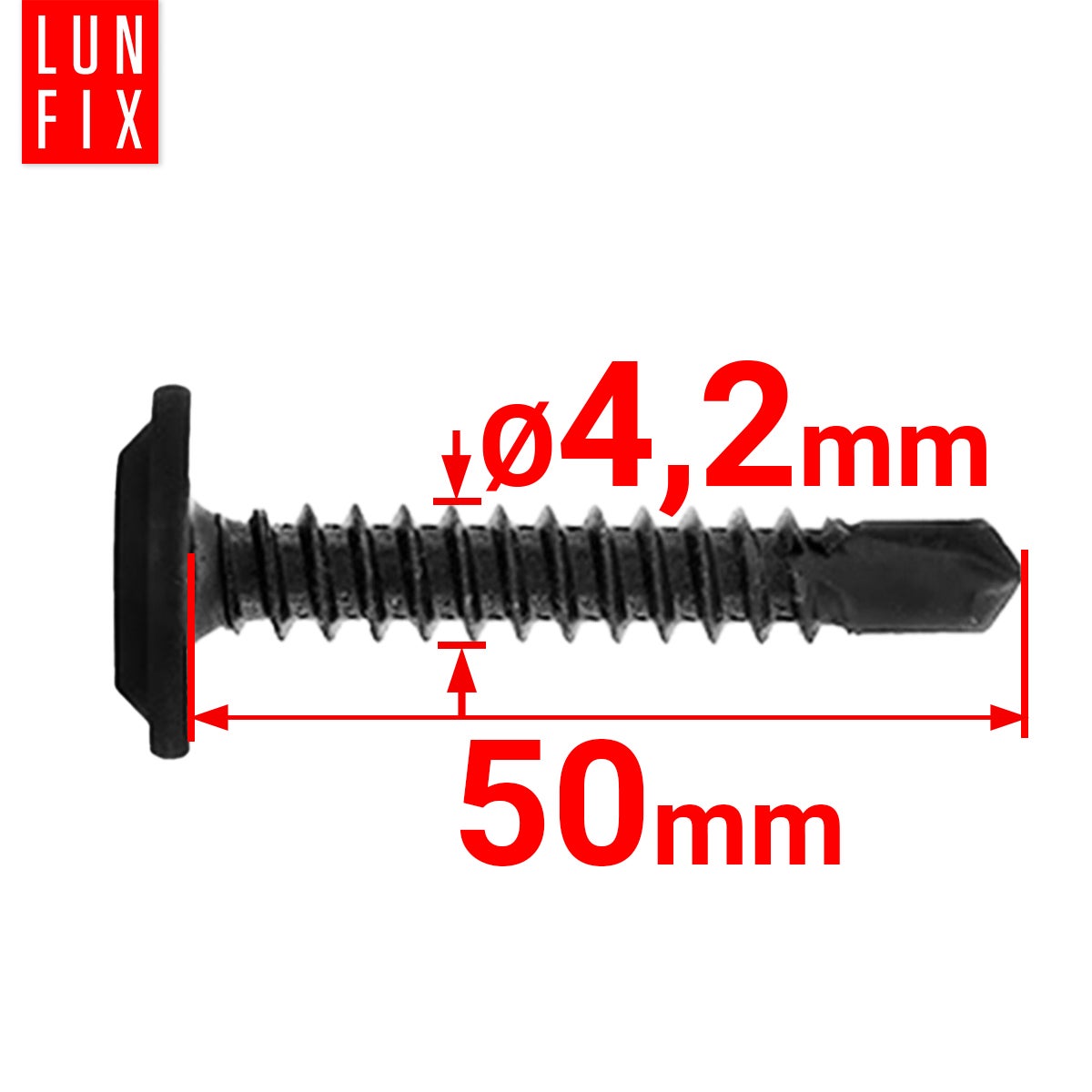 Wkręty do metalu samowiercące fosfatowane z łbem podkładkowym 4,2x50mm 250szt. - 2
