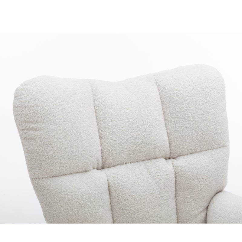 Nowoczesny fotel bujany w tkaninie Teddy z wyściełanymi podłokietnikami i pikowanym wzorem – idealny do salonu i sypialni - 6