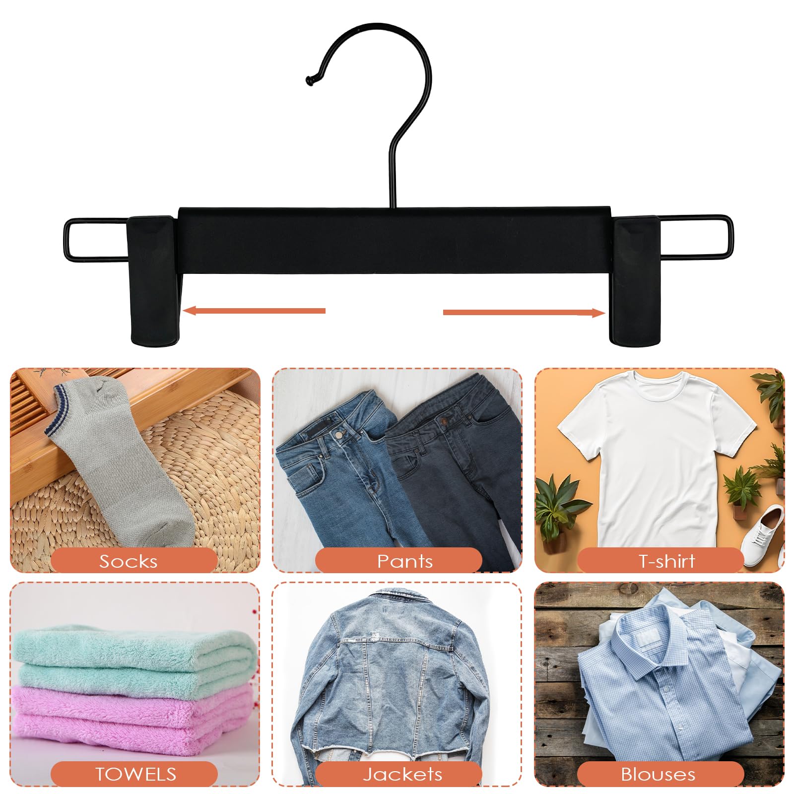 Porte-pantalon 10 pièces, pince pour porte-pantalon, cintre antidérapant, sangle de jupe, clip réglable, crochet pivotant à 360° - 2