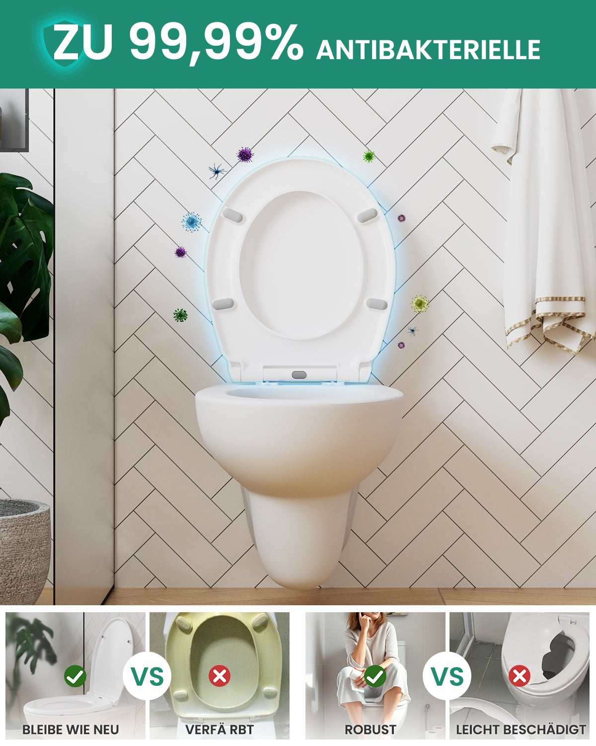 Sedile WC Cecipa max con freno anticaduta, sedile WC a forma di O, coperchio WC bianco per bagno - 6